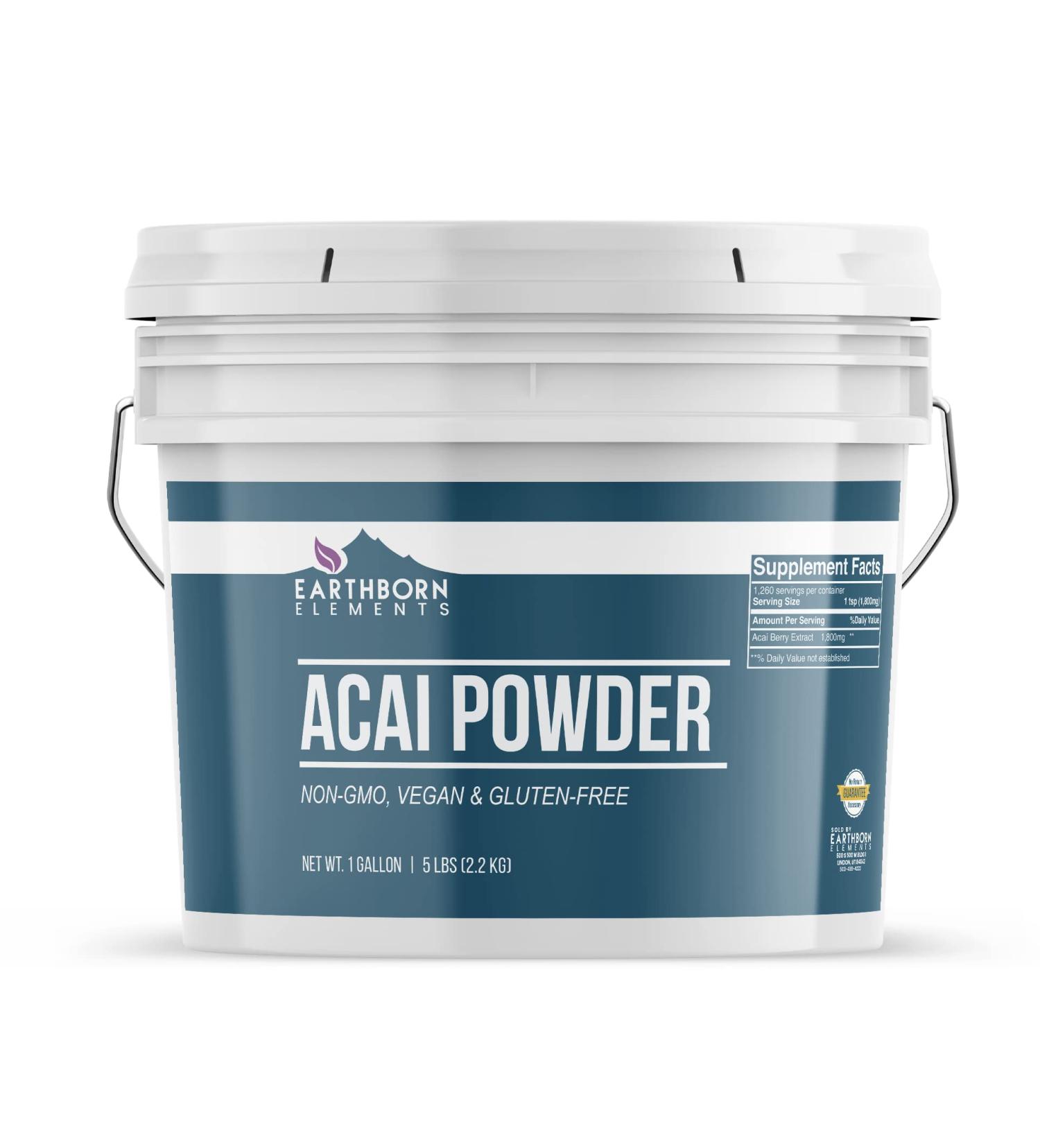 Earthborn Elements Acai Berry Powder 5 lb - Gluten-Free & BPA-Free Resealable Bucket - Buy Online on GoSupps.com