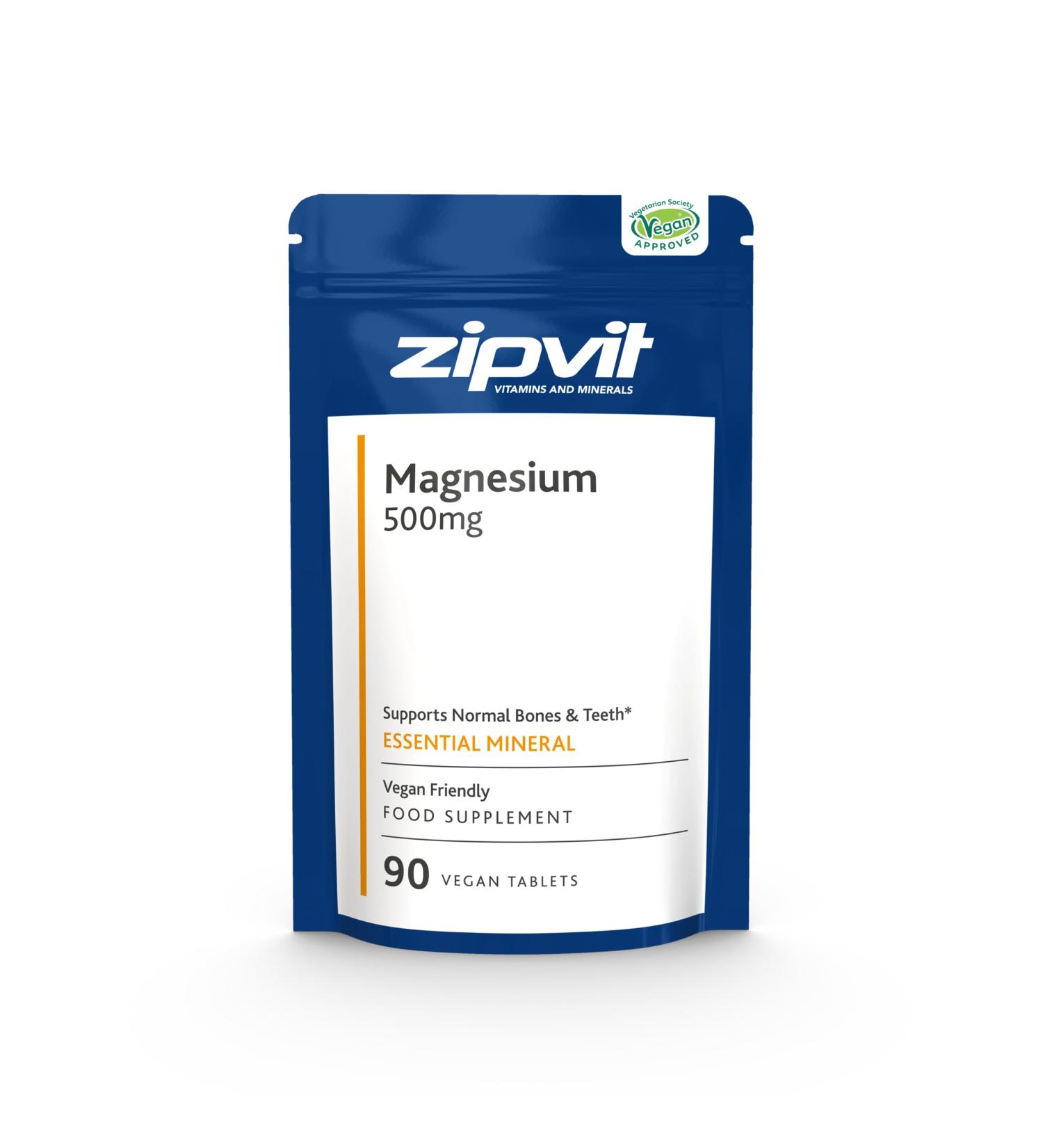 High Strength Magnesium 500mg Supplement - 90 Vegan Tablets | 3 Months Supply | Reduce Fatigue & Tiredness - Buy Online on GoSupps.com