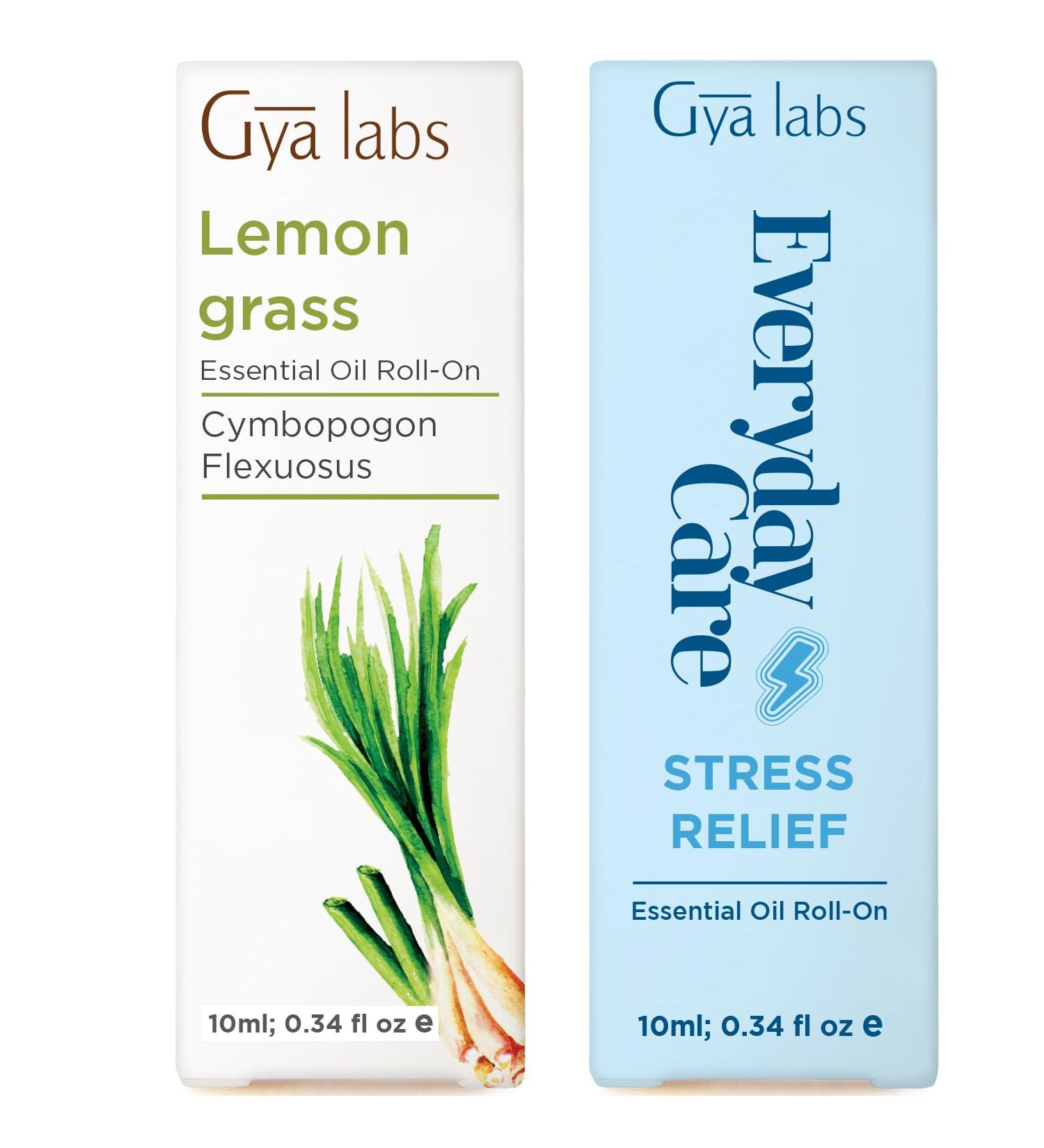 Lemongrass & Stress Relief Roll On Set - Essential Oils Aromatherapy Roll On with Essential Oil Set - 2x0.34 fl oz - Gya Labs - Buy Online on GoSupps.com