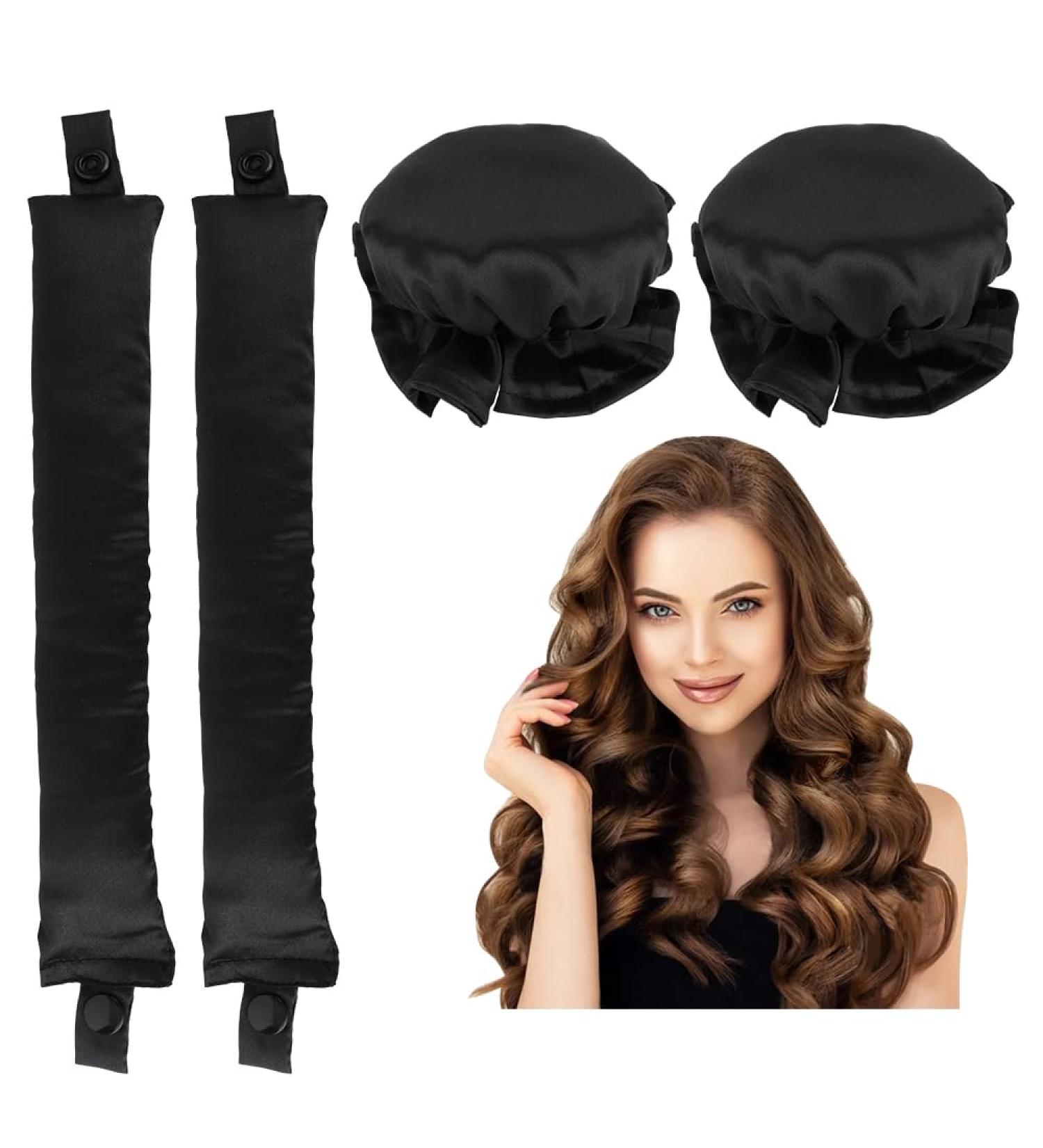 2PCS Satin Heatless Hair Curler Set - No Heat DIY Hair Styling Tools for Overnight Curls - Black - Buy Online on GoSupps.com