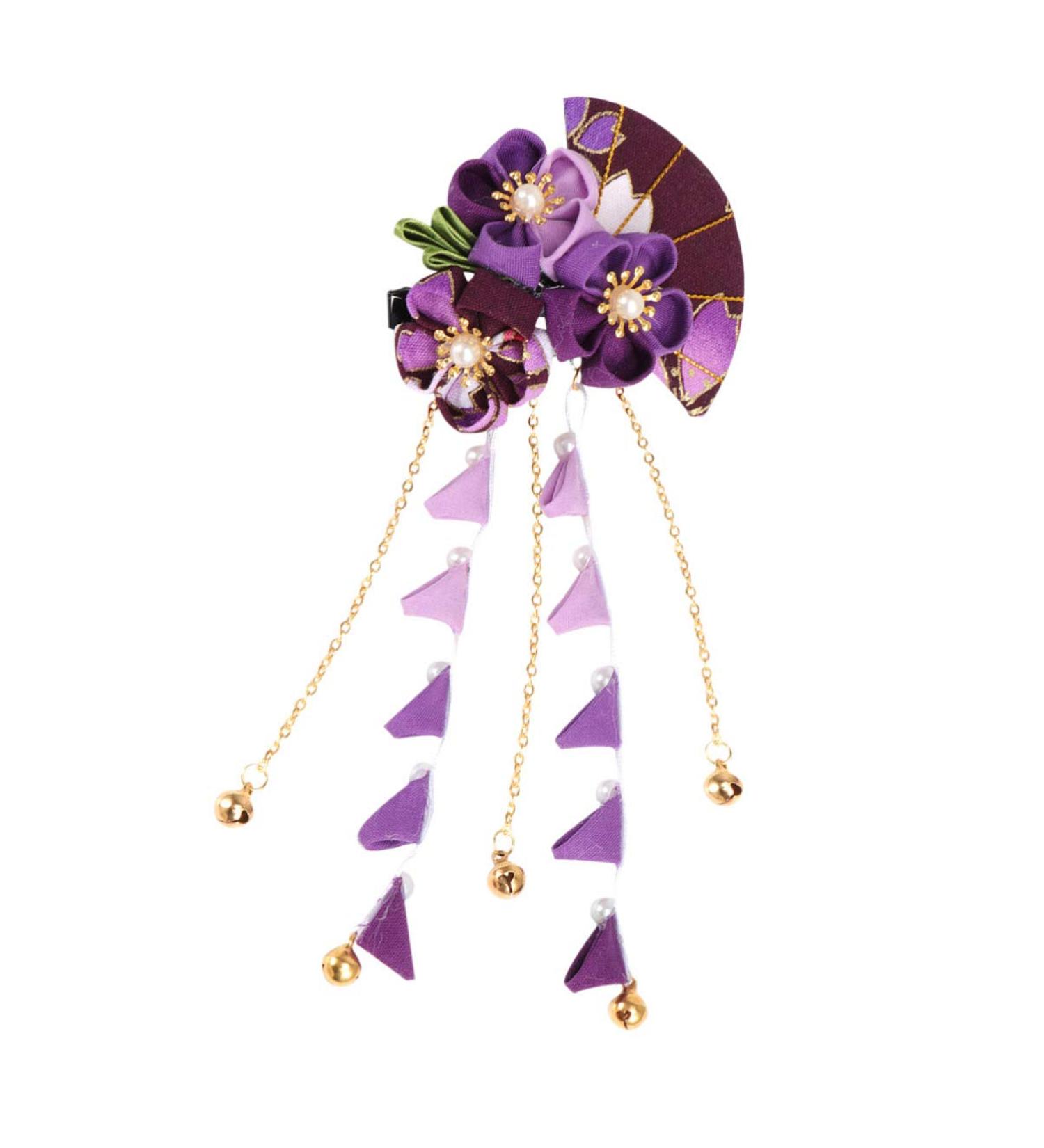 minkissy Japanese Kimono Hair Clip Hair Pin Tassel Flower Hair Pins Fans Shapes Hair Barrette Traditional Chinese Hemp Headpiece (Purple) - Buy Online on GoSupps.com