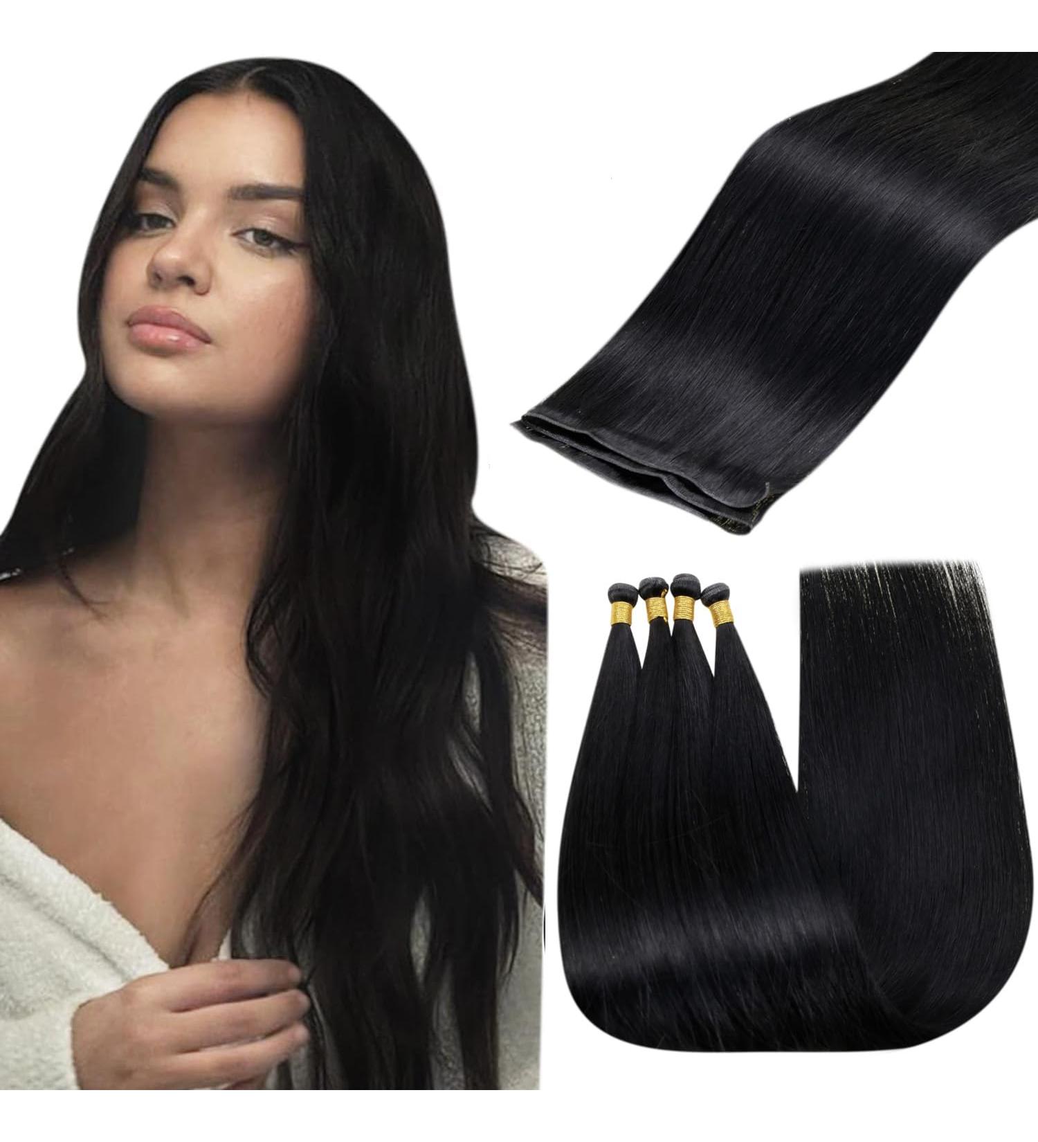Premium Black Virgin Real Hair Extensions - Hetto Genius Weft 25g 45cm - International Shipping Available - Buy Online on GoSupps.com