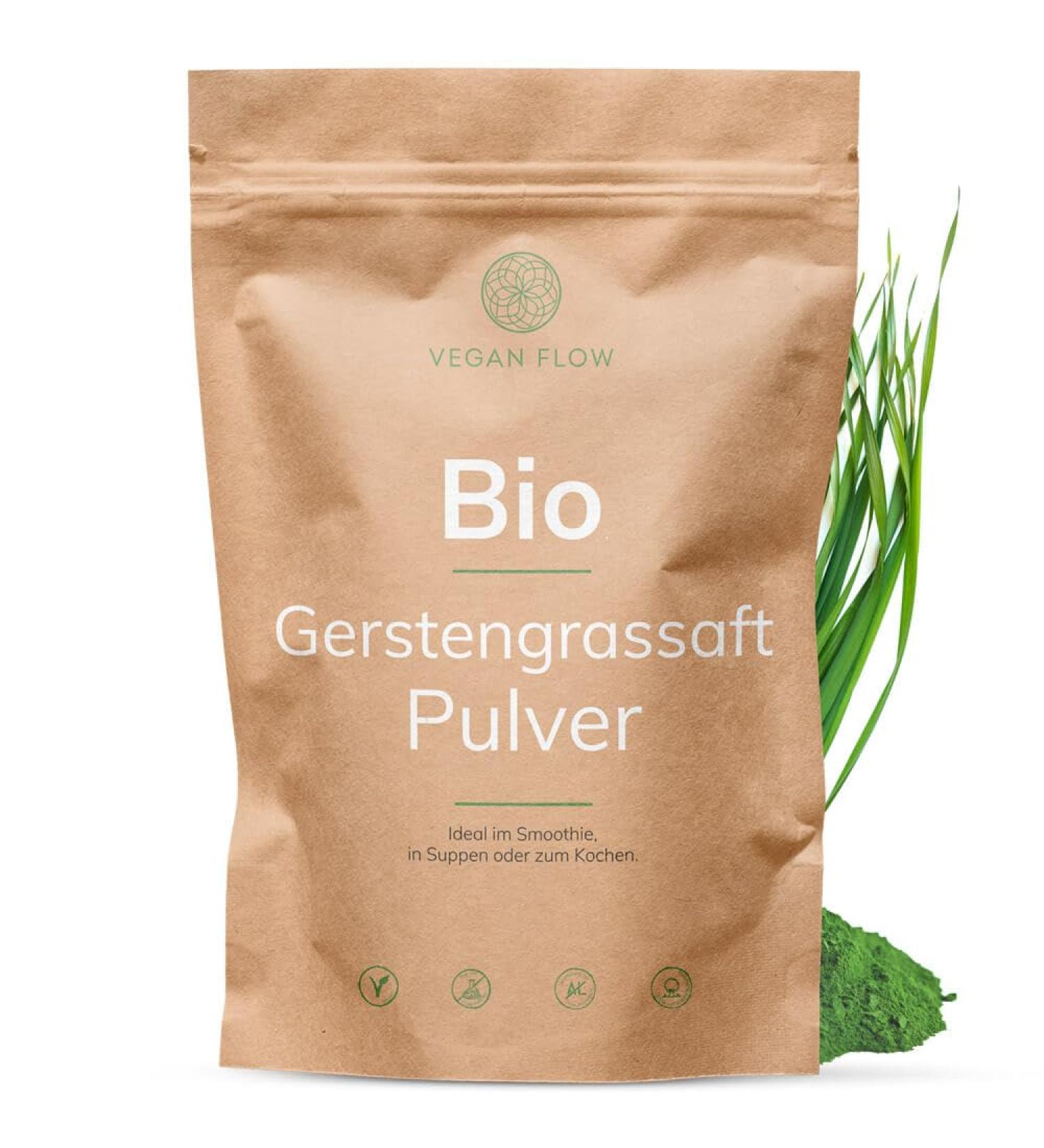 VEGAN FLOW Raw Organic Barley Grass Juice Powder 250g - Additive-Free Green Smoothie Powder for Health & Wellness - Buy Online on GoSupps.com