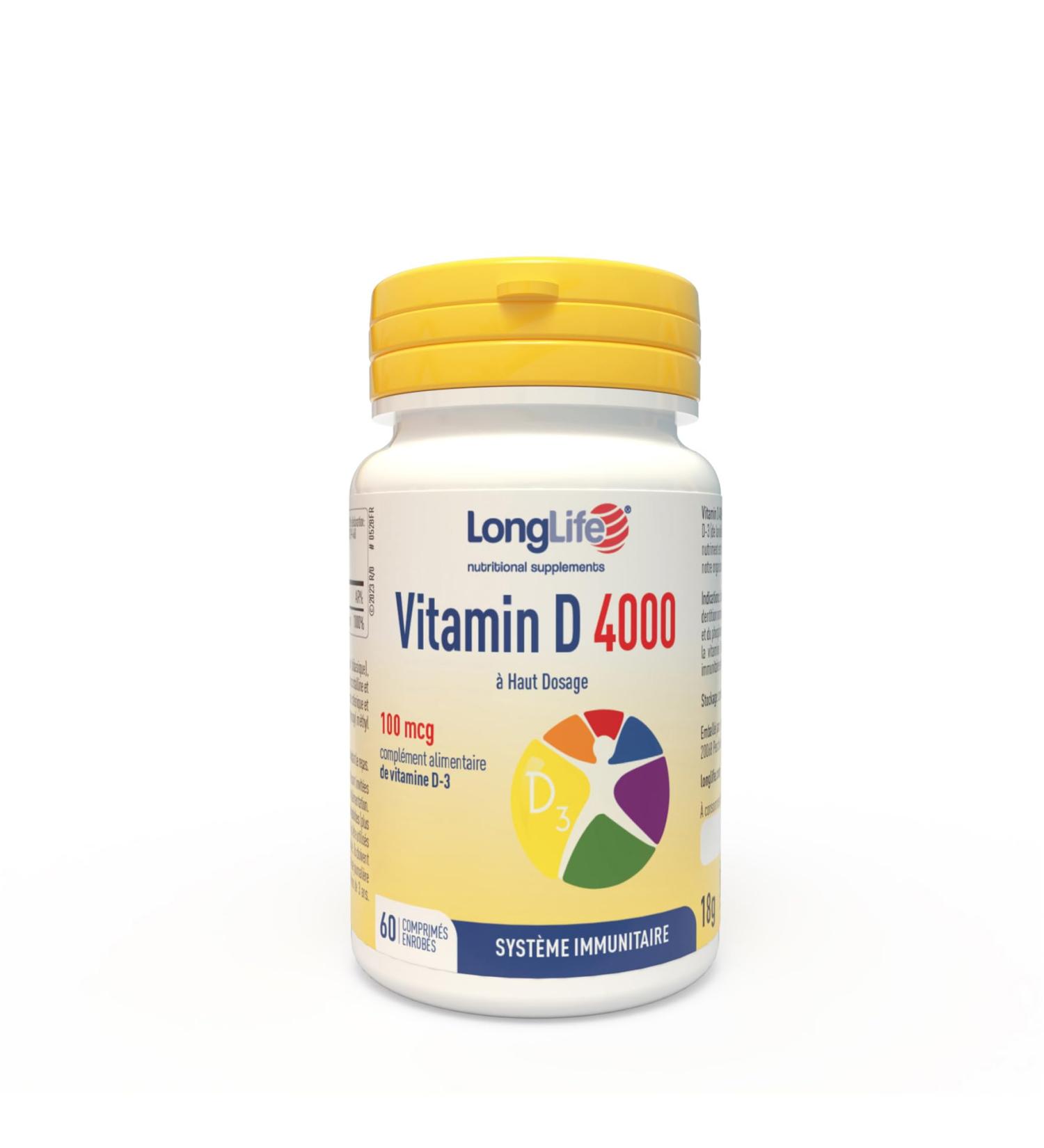 LongLife Vitamin D 4000 | Haute teneur en vitamine D3 naturelle | 4 mois d utilisation | D fenses immunitaires sant des os et des dents | M tabolisme du calcium | Sans gluten et v g tarien - Buy Online on GoSupps.com