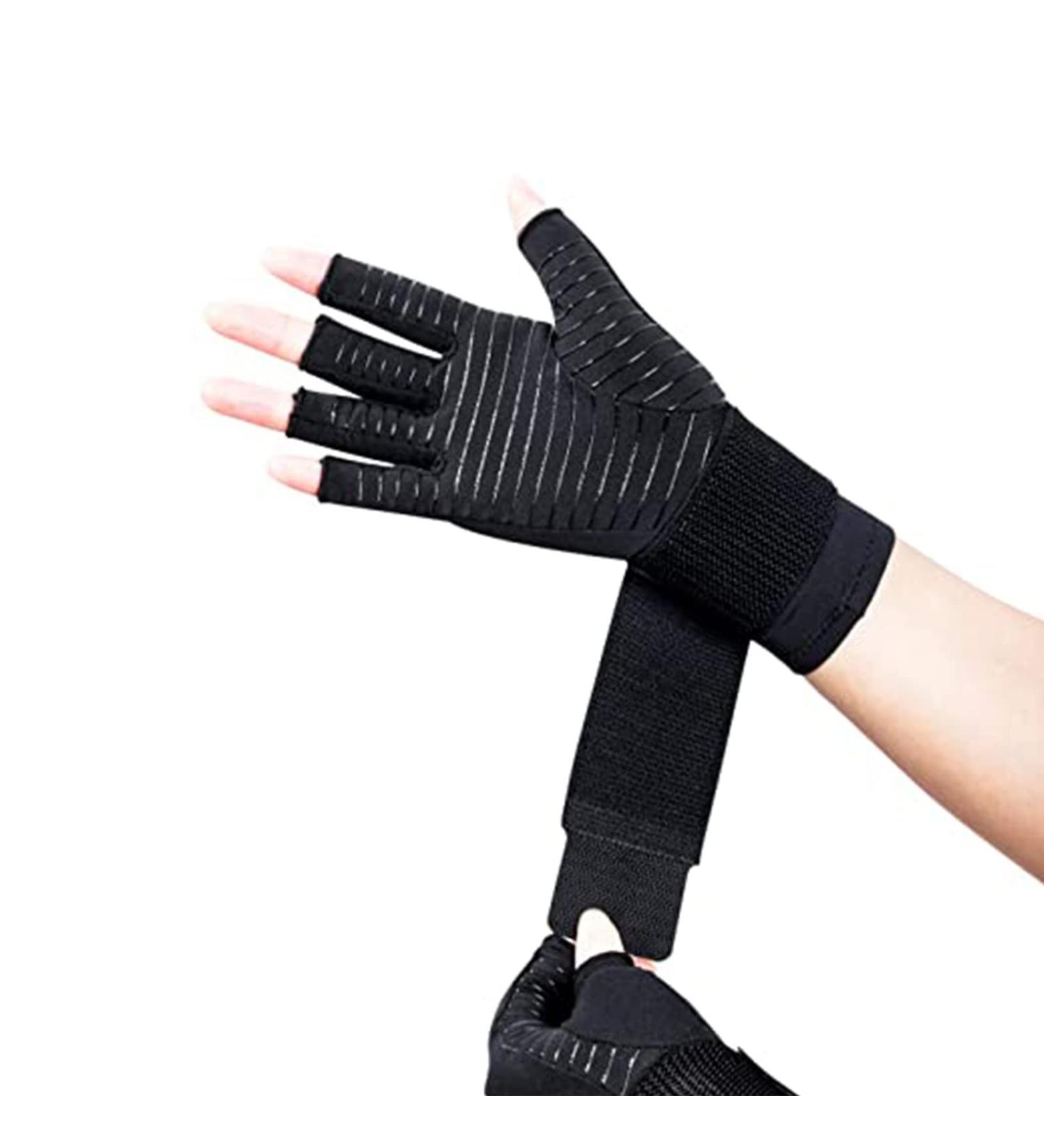 Copper Arthritis Gloves (1 Pair) Rheumatoid Compression Fingerless Gloves Black L Black Large - Buy Online on GoSupps.com