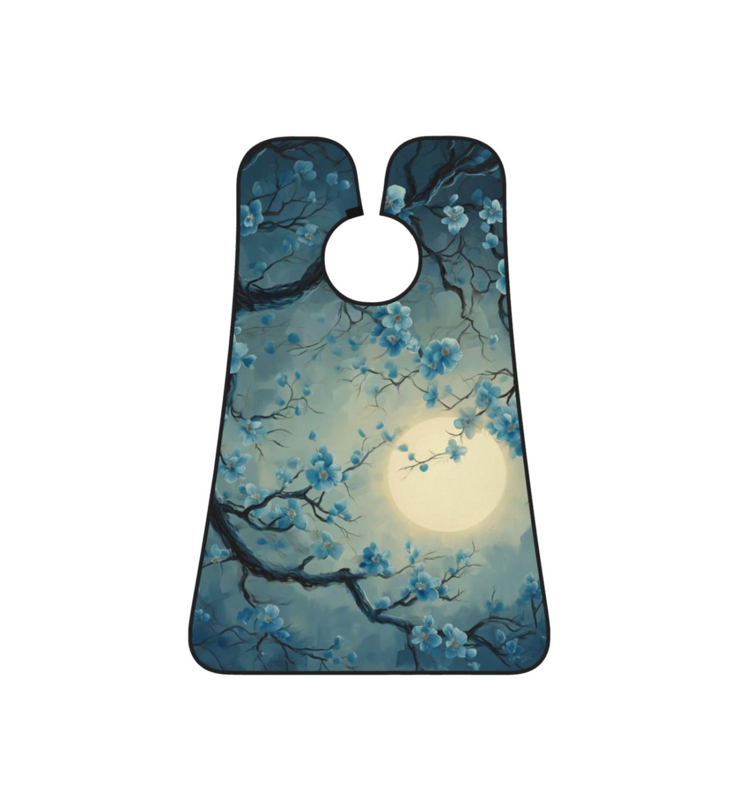 Moon & Blue Flowers Print Beard Bib Apron - Non-Stick Hair Catcher for Men | Perfect Shaving Gifts - One Size Black - Buy Online on GoSupps.com