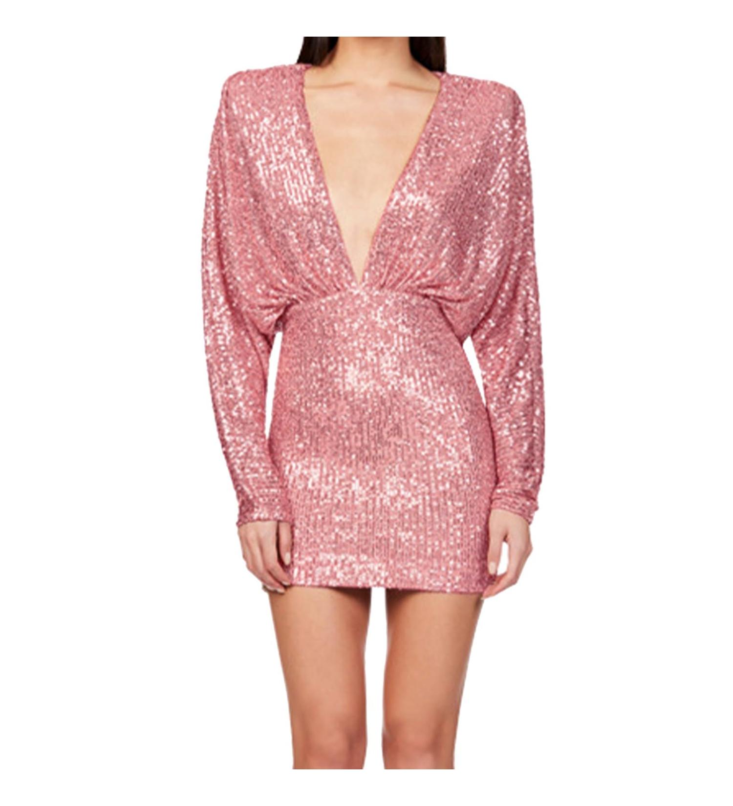 Shop Hanxiulin Women's Vintage Party Dress High Waist Sequin Mini Dress in Pink XXL | Long Sleeved Tunic Style - Buy Online on GoSupps.com
