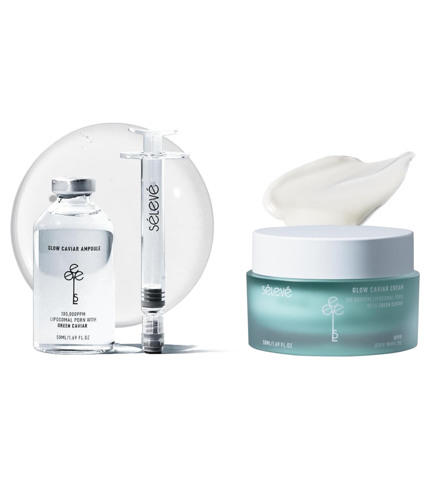 SELEVE Glow Caviar Hydration & Radiance Duo Green Caviar Ampoule + Glow Cream with Liposomal PDRN Niacinamide & Ferulic Acid For Sensitive & Dry Skin Korean Skincare Set - Buy Online on GoSupps.com