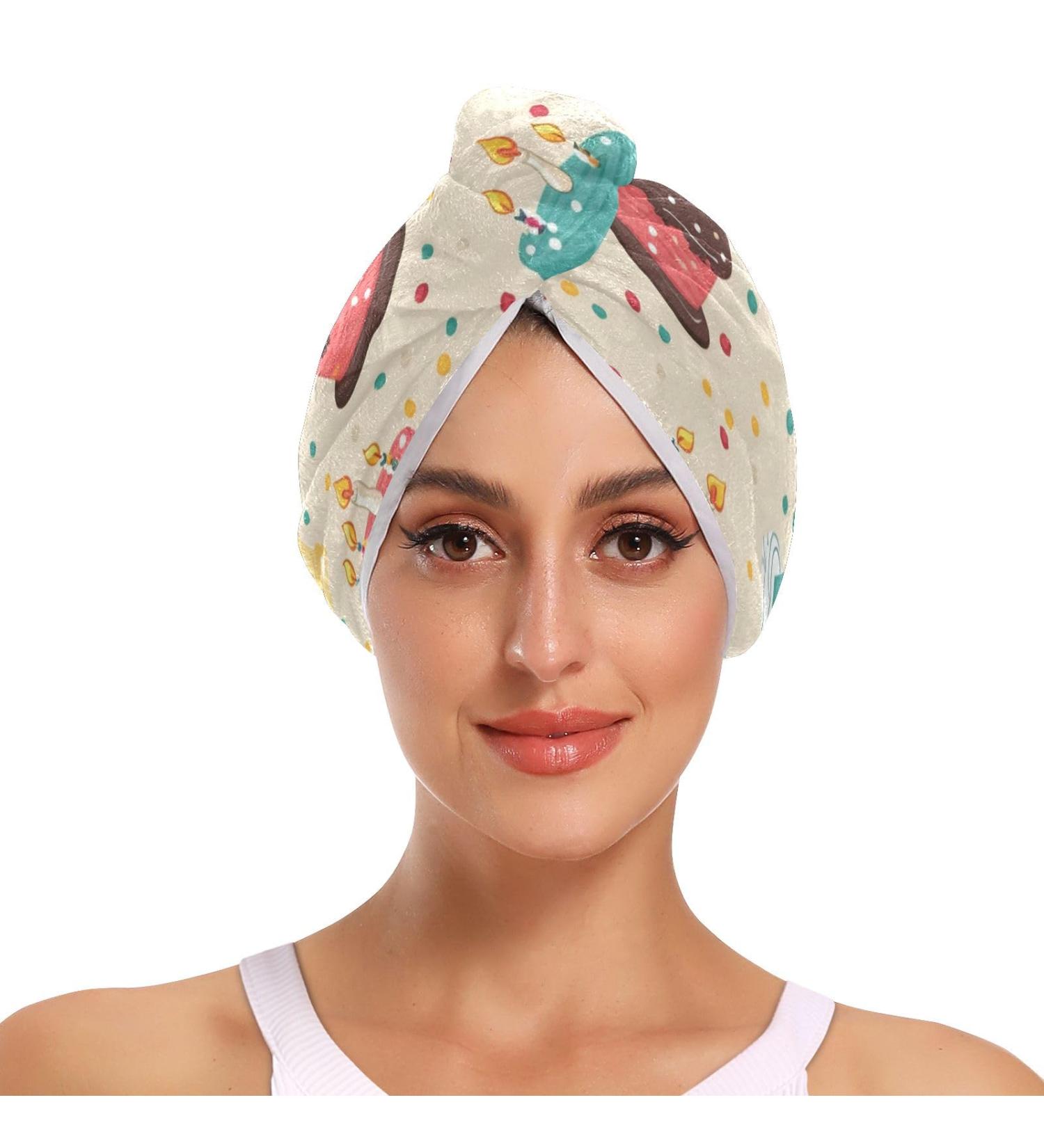 Super Absorbent Birthday Cakes Hair Towel 2 Pack - Quick Dry Hair Turbans for Women & Girls - Buy Online on GoSupps.com
