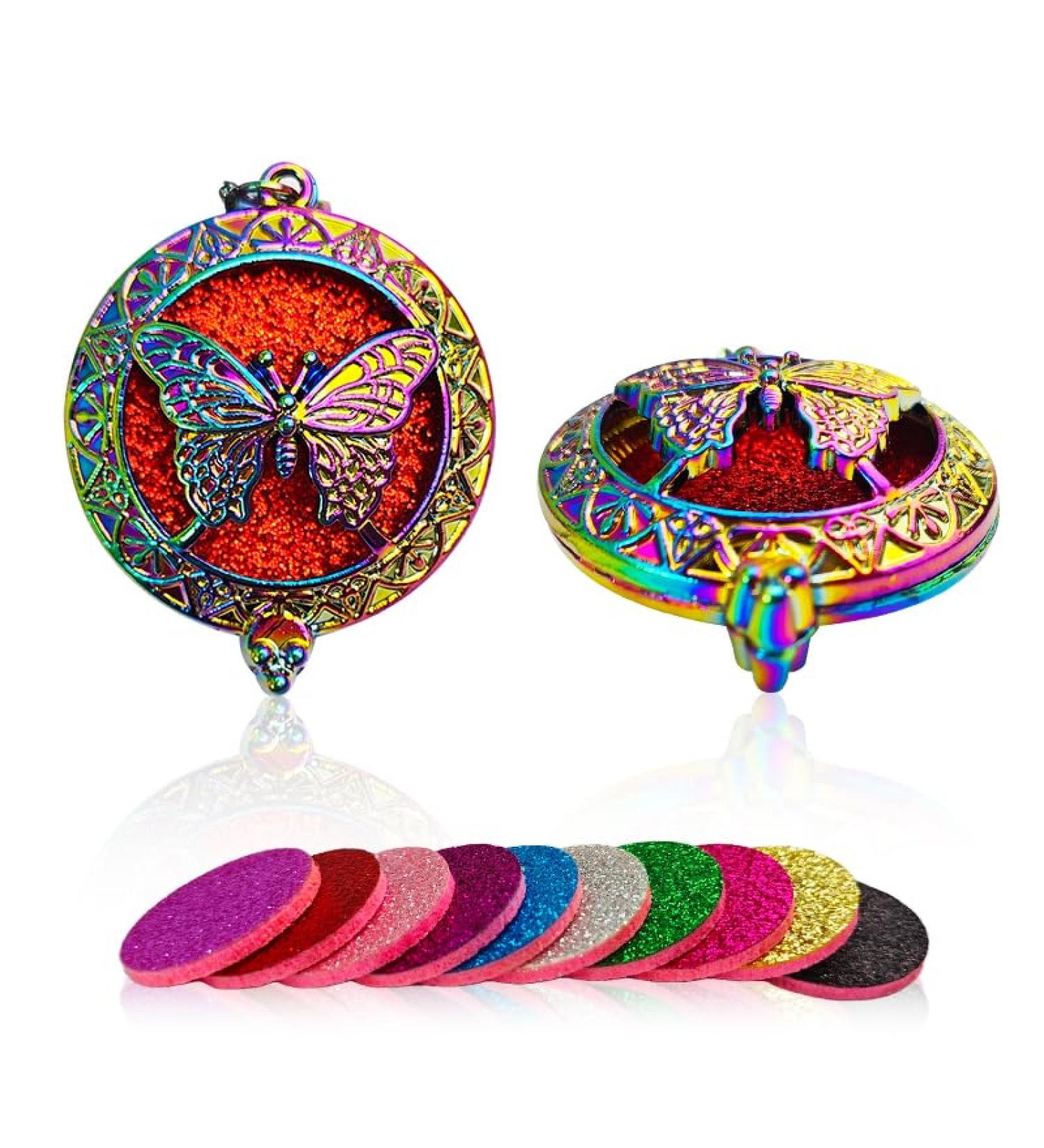Aromatherapy Essential Oil Diffuser Necklace | Stainless Steel Butterfly Locket Pendant with 10 Refill Pads | International Shipping - Buy Online on GoSupps.com