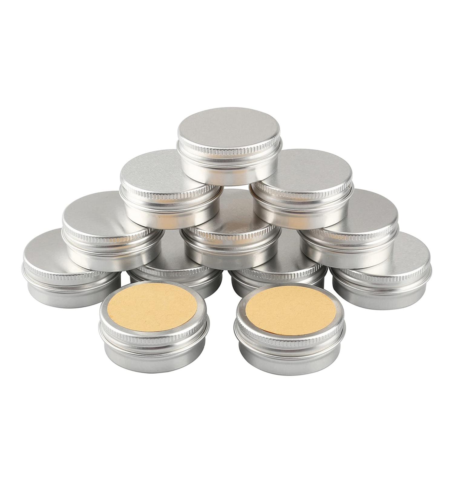 24-Piece Silver Aluminum Screw Cap Cans - 15ml Round Cosmetic Containers with Stickers | International Shipping - Buy Online on GoSupps.com