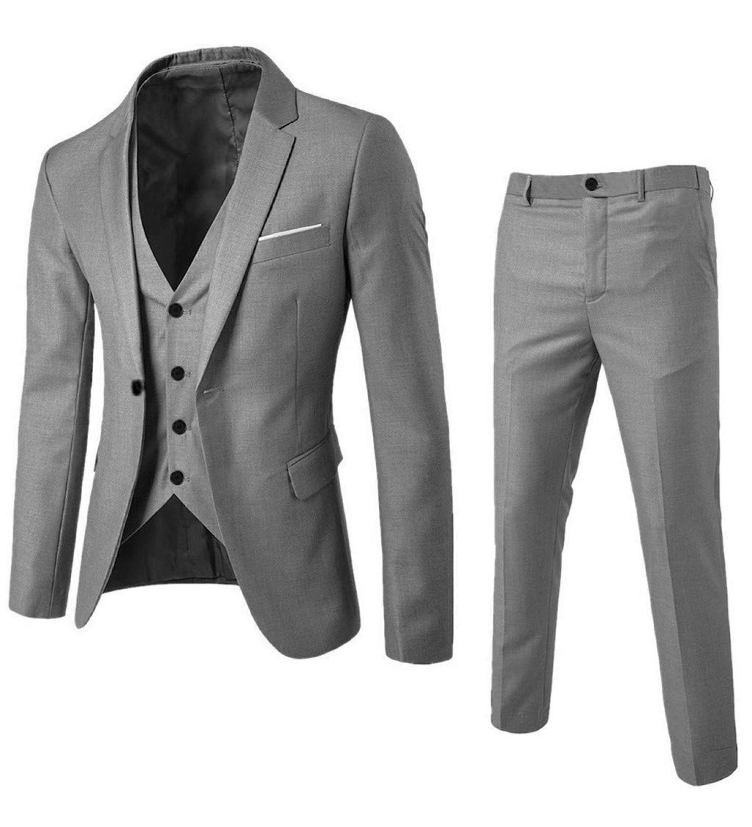 Ronony Men's Sakkos Suit Set - Elegant Slim Fit 3-Piece Blazer Vest & Pants - Perfect for Weddings & Performances - Oversize Gray Coat in Large Sizes (3XL) - Buy Online on GoSupps.com
