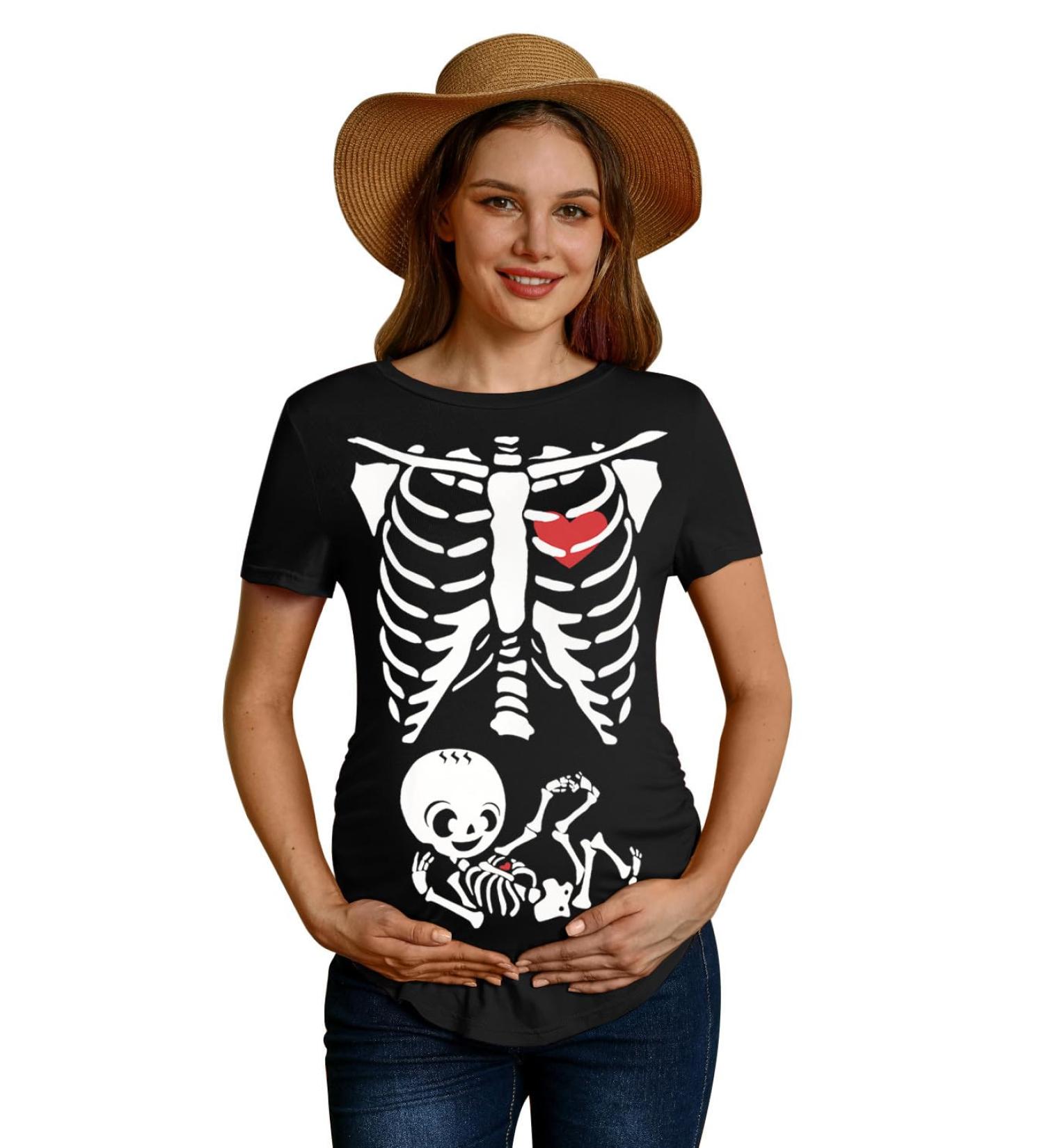 G and PL Halloween Pregnancy Womens Top Maternity Funny Graphic Shirt - Skeleton Design | S-XXL - Buy Online on GoSupps.com