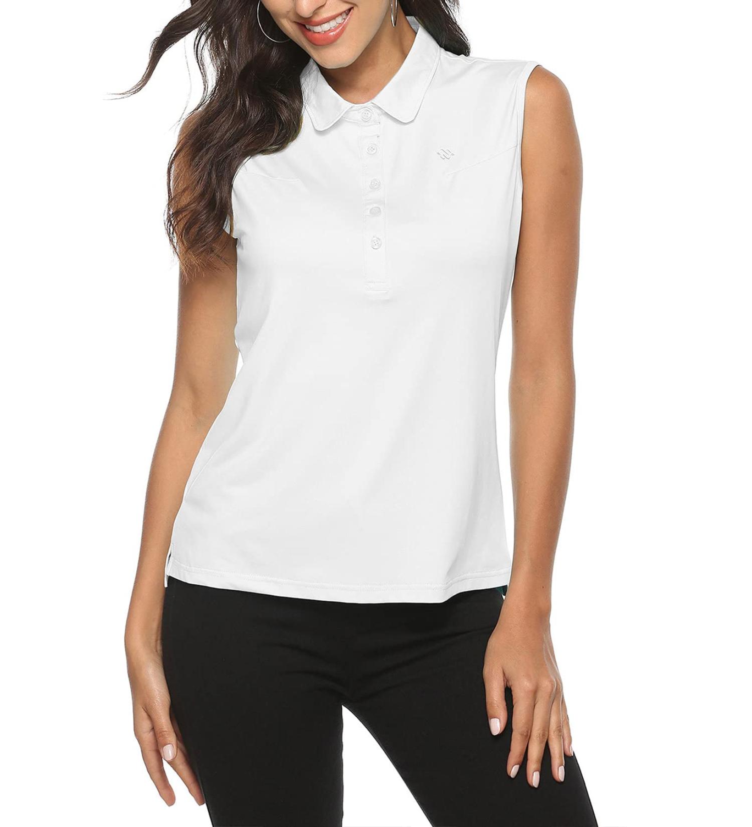 AIRIKE Sleeveless Golf Polo Shirt for Women - Quick Dry Athletic Tank Top for Summer Sports and Workwear (White, Small) - Buy Online on GoSupps.com