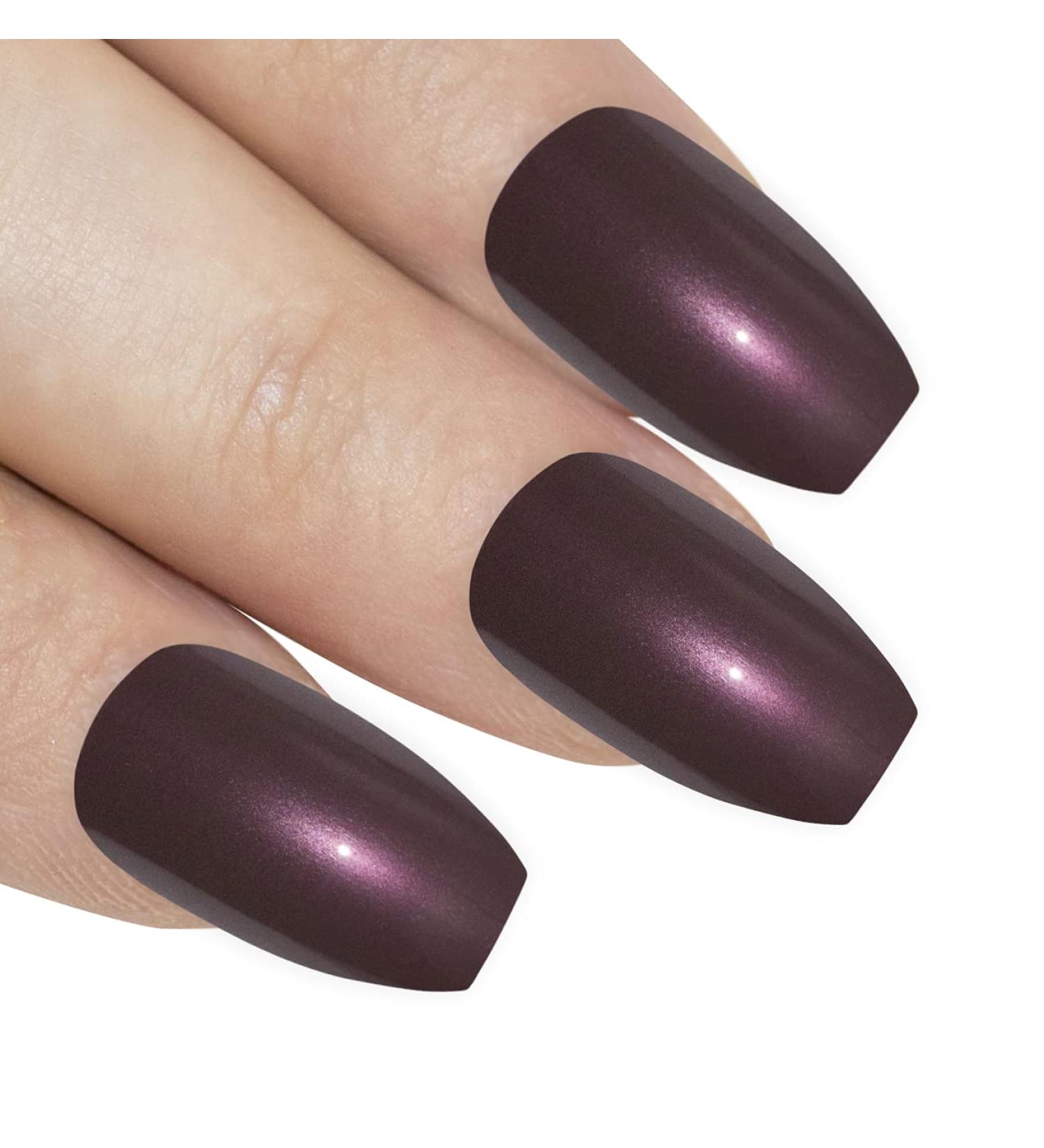 Bling Art Brown Pearlescent Coffin False Nails - 24 Long Artificial Ballerina Nails with Glue for Stunning Manicure - Buy Online on GoSupps.com