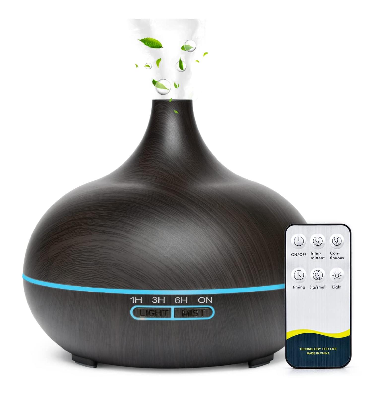 550ml Aromatherapy Essential Oil Diffuser for Large Rooms - Cool Mist Humidifier with Timer & Light Mode - Auto-Off Feature - Dark Wood Grain - Ideal Gifts for Women - Buy Online on GoSupps.com