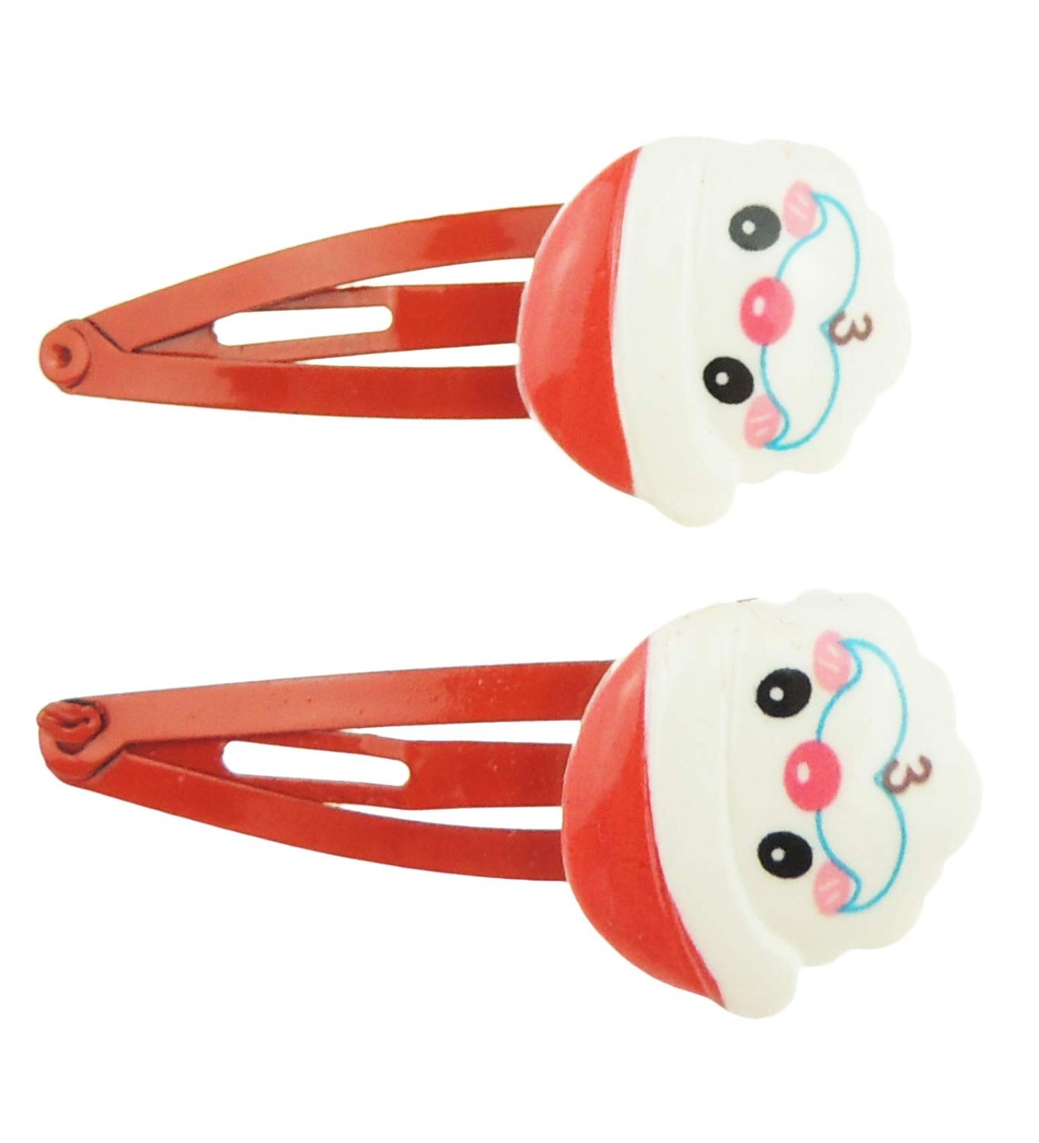 Girls Womens Toddler Baby Kids Christmas Snowman Santa Set of 2 School Clips Barrettes Bobbles Accessories Hair Sleepies Snap Bendies (Santa Face)