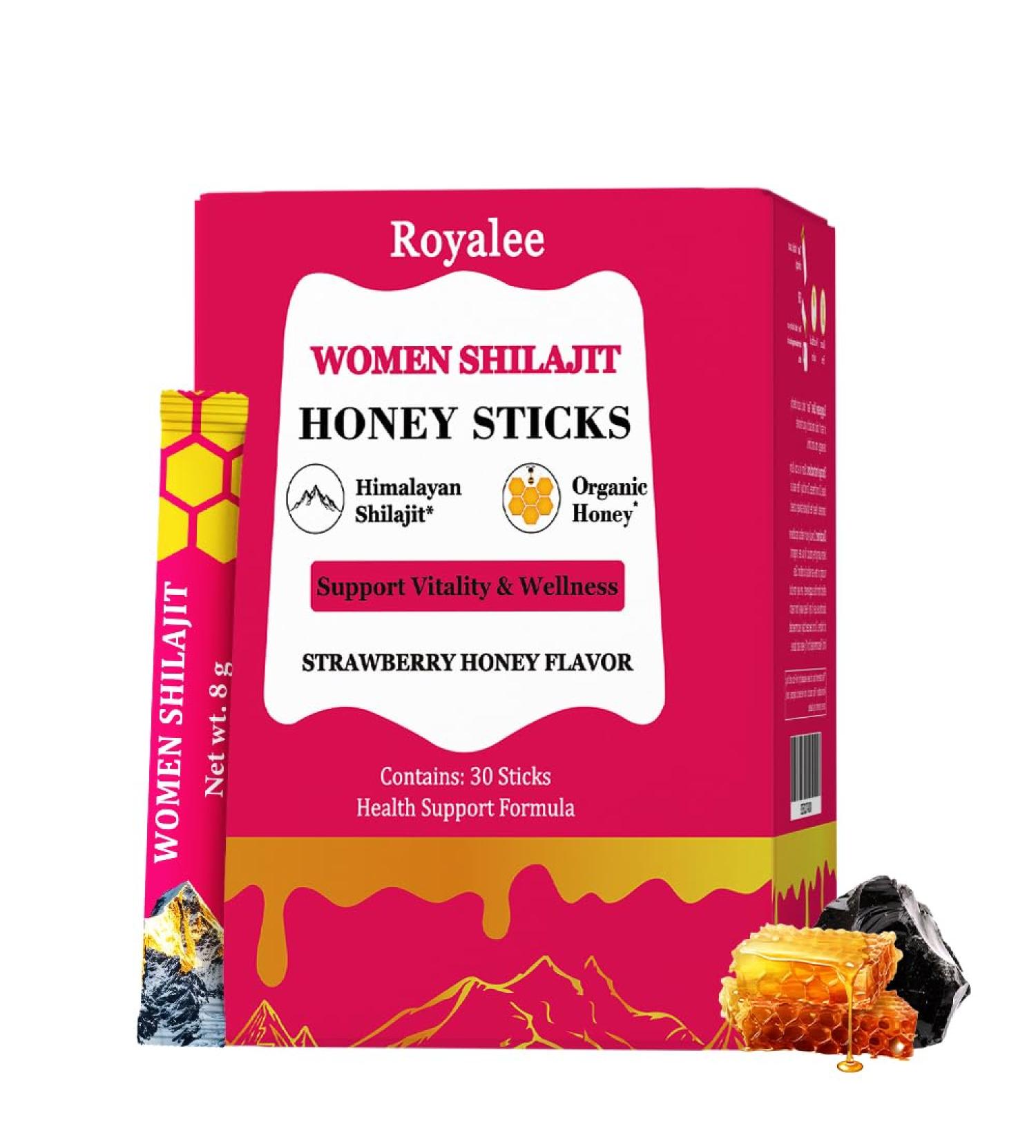 Honey Sticks Shilajit for Women Strawberry Flavor Shilajit with Shatavari & Saffron Natural Energy Hormonal Balance Focus & Vitality Support Wellness Booster Herbal Honey Packs - 30 Sticks - Buy Online on GoSupps.com