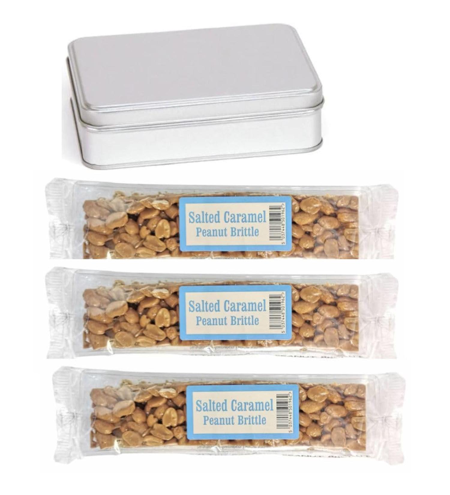 Gourmet Salted Caramel Peanut Brittle Bars - 3 Pack in Reusable Metal Tin - Unleash the Perfect Blend of Sweet and Salty Bliss! - Buy Online on GoSupps.com