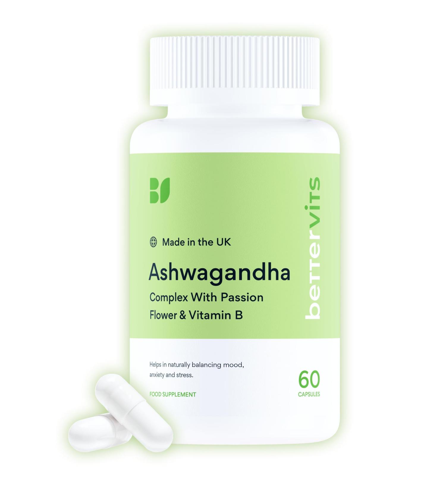 Bettervits Ashwagandha | KSM-66 | High Strength 800mg | with B-Vitamins | Anxiety Mood & Stress - Buy Online on GoSupps.com