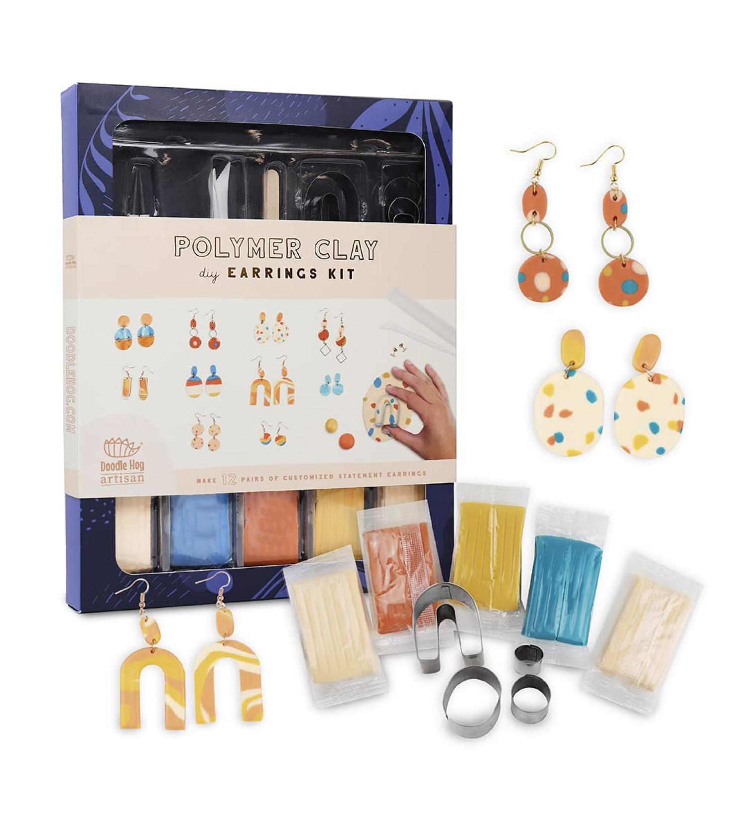 Doodle Hog Polymer Clay Earring Making Kit - DIY 12 Unique Earrings | Jewelry Making Supplies & Tools for Teens, Adults, and Kids 8-12 | Perfect Gift for Creative Crafters - Buy Online on GoSupps.com