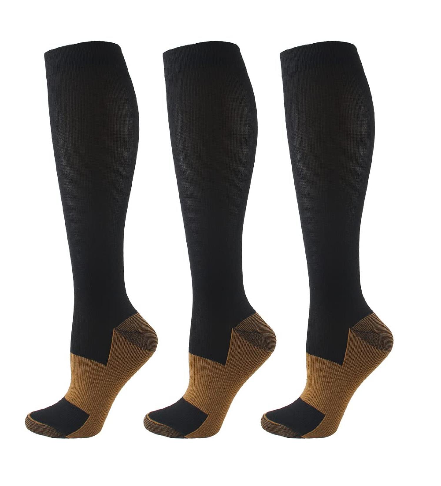 Hycoprot Compression Stockings 15-20 mmHg for Men & Women - 3 Pairs Fitness Flight Running Cycling Support Socks - Black & Yellow L-XL - Buy Online on GoSupps.com