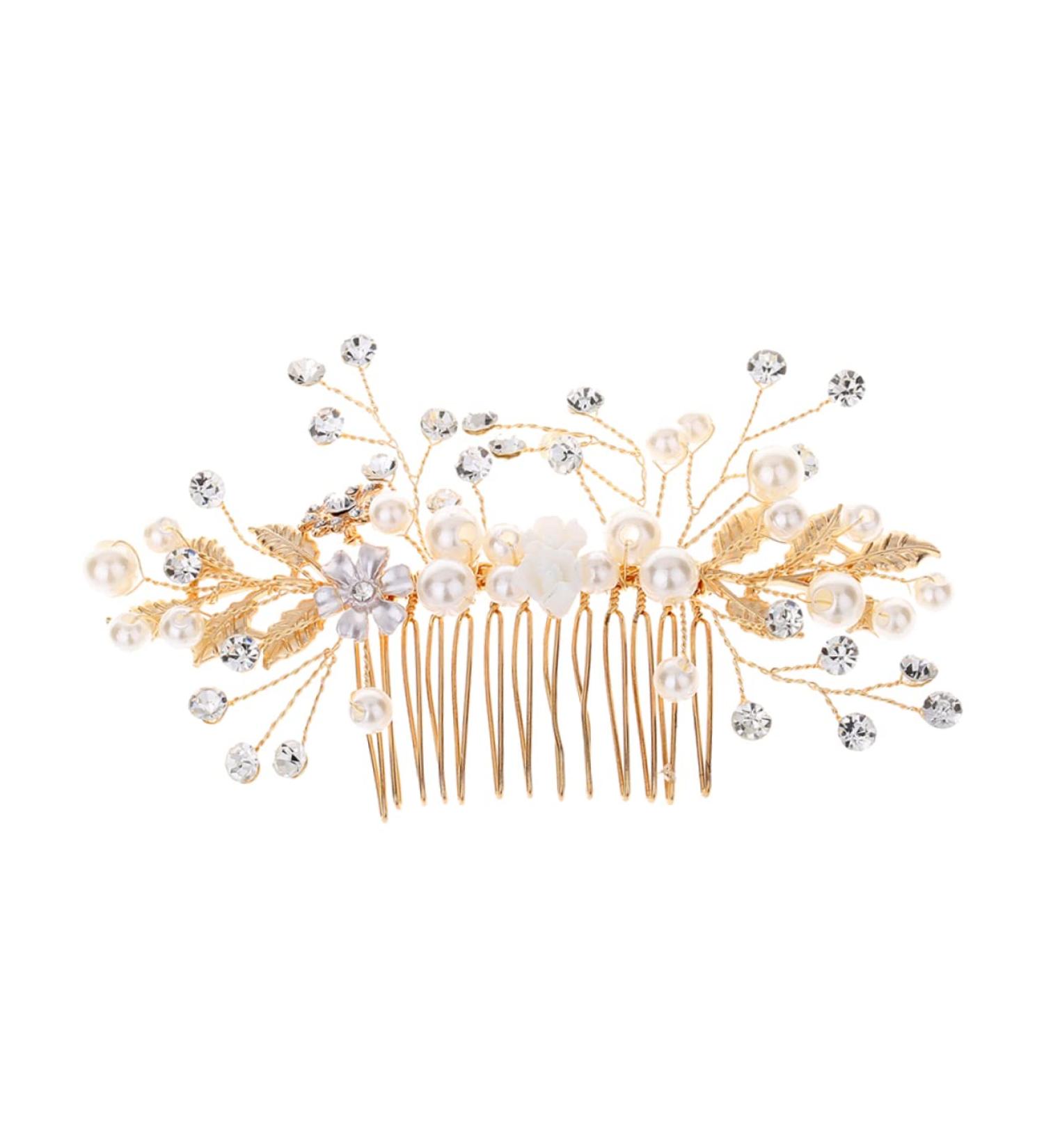 FRCOLOR Hair Jewelry for Women Hair Accessories for Women Wedding Hair Accessories Handmade Hair Combs Golden Hair Comb Tiara Rhinestone Comb Pearl Hair Comb Crystal Headgear Bride - Buy Online on GoSupps.com