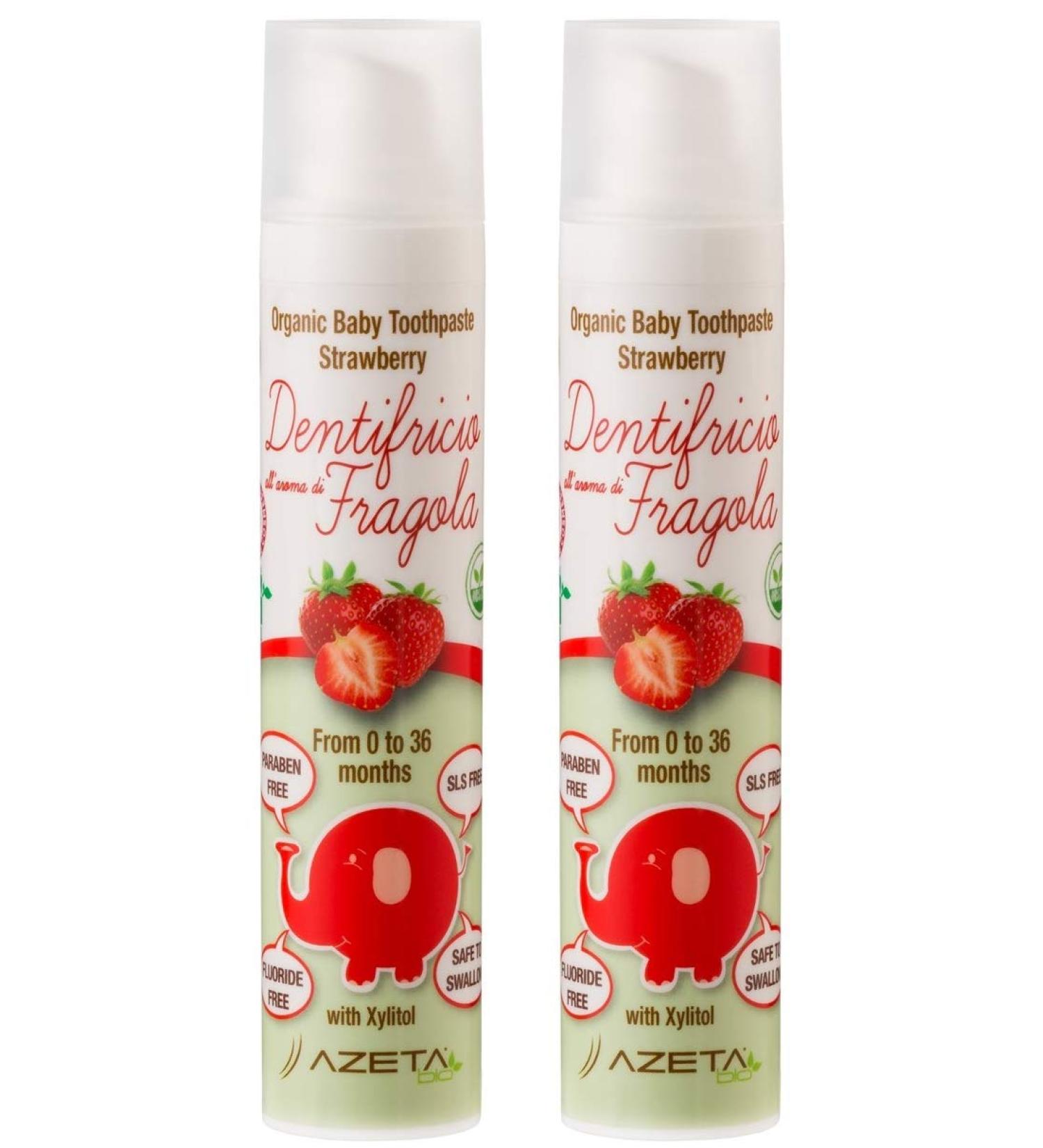 Organic Vegan Strawberry Flavoured Children's Toothpaste | SLS & Paraben Free | 2x 50ml | 0-36 Months | Azeta Bio - Buy Online on GoSupps.com
