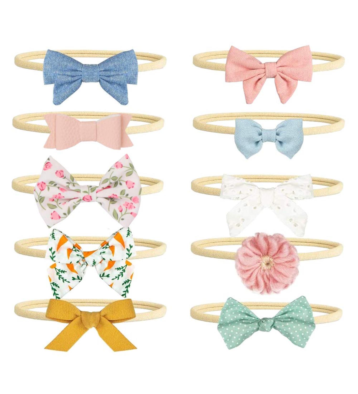 Headbands and Bows for Baby Girl 10 Pcs Hair Accessories for Newborn Infant Toddler with Different Chic colors and Styles - Buy Online on GoSupps.com