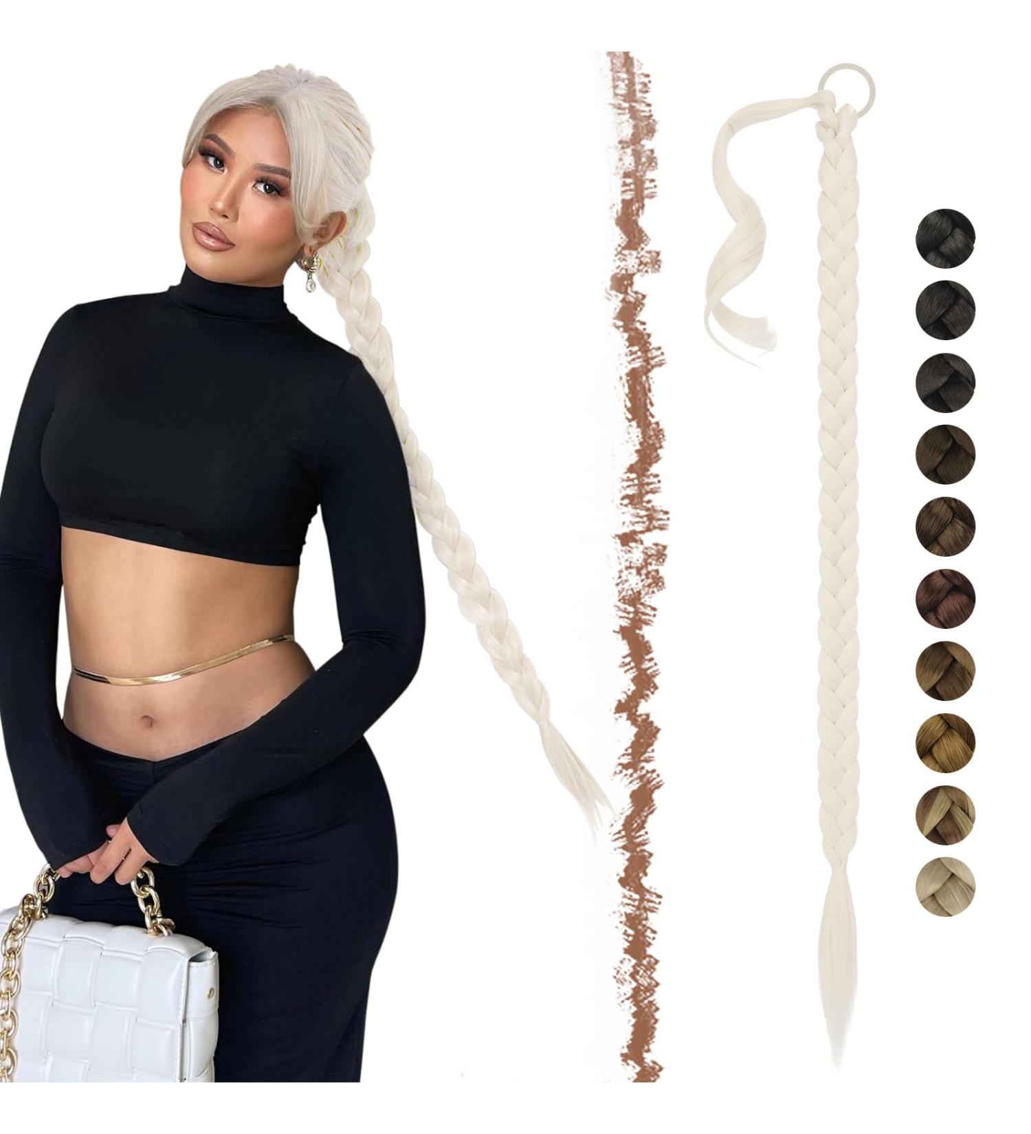 Feshfen Platinum Blonde Ponytail Braid Extensions - 75 cm Long Hair Tie for Women - Artful Braid Hair Extensions - Buy Online on GoSupps.com