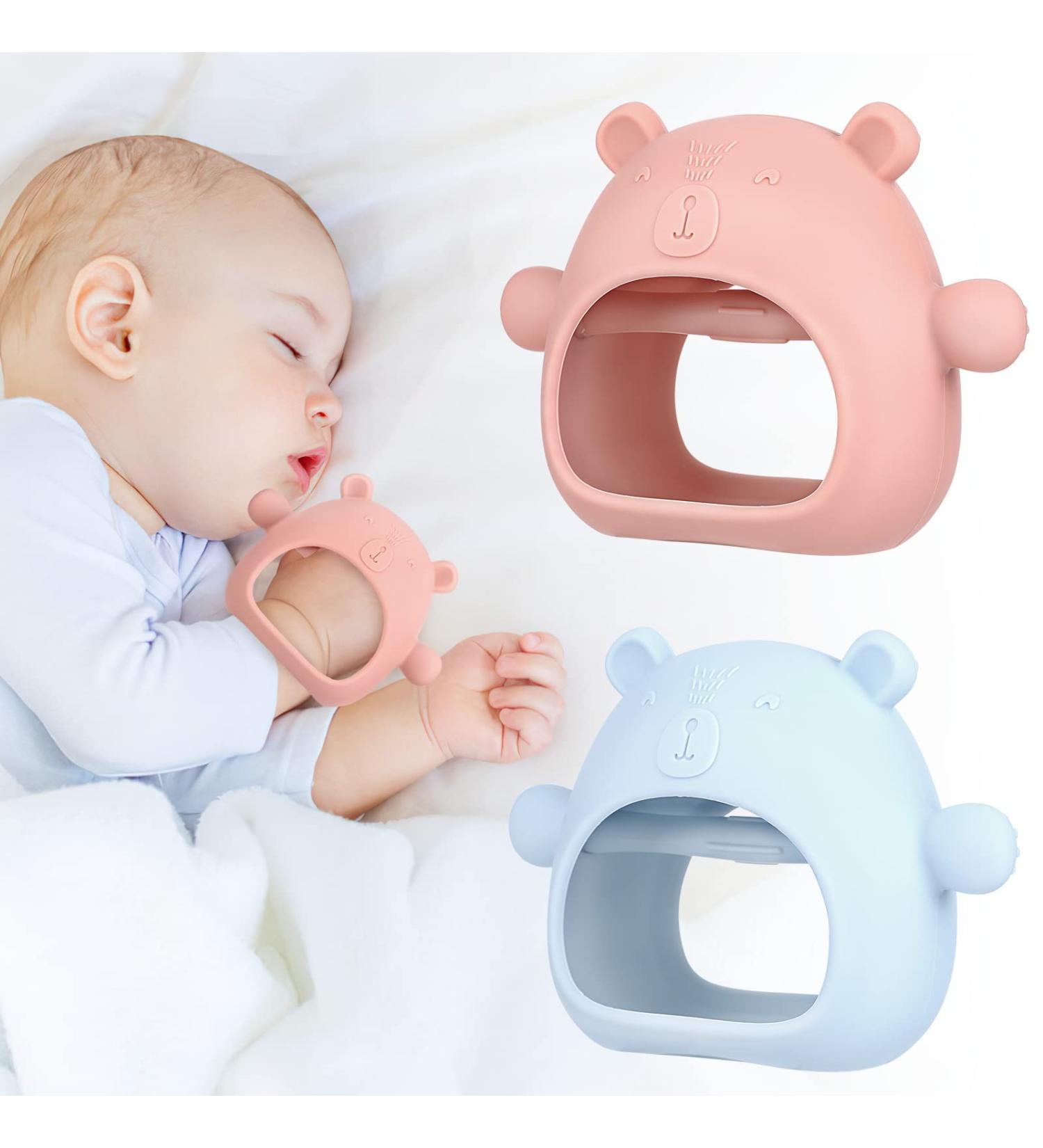 2 Pack Bear Shape Silicone Baby Teething Toys for 3+ Months Infants - BPA Free, Hand Pacifier for Breastfeeding Babies - Pink+Blue - Buy Online on GoSupps.com