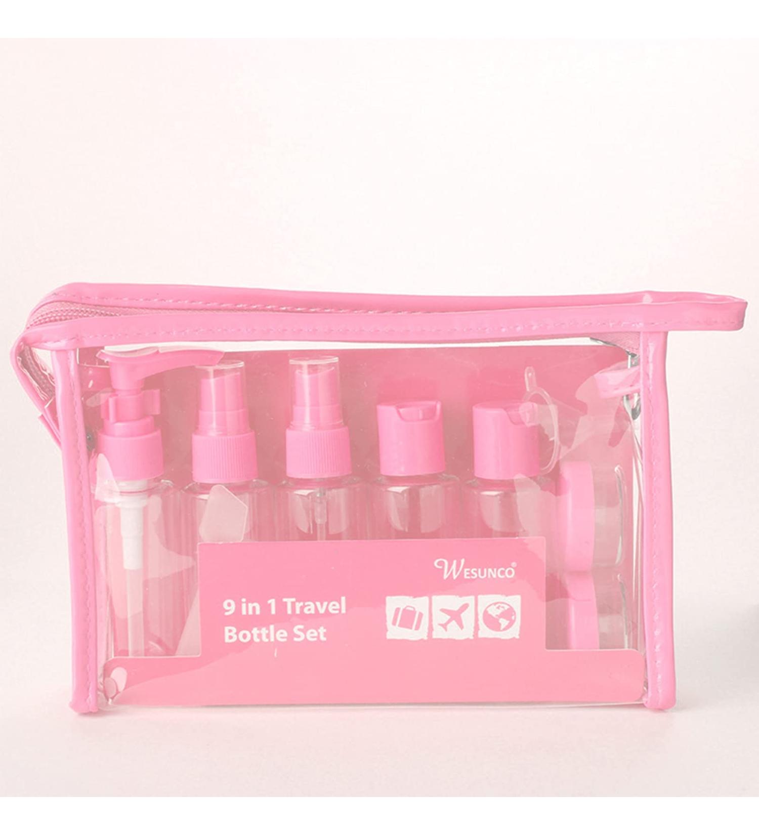 Empty Travel Bottles Set - 10 Pieces for Liquids | TSA Approved Travel Accessories with Cosmetic Pocket & Transparent Bag - Buy Online on GoSupps.com