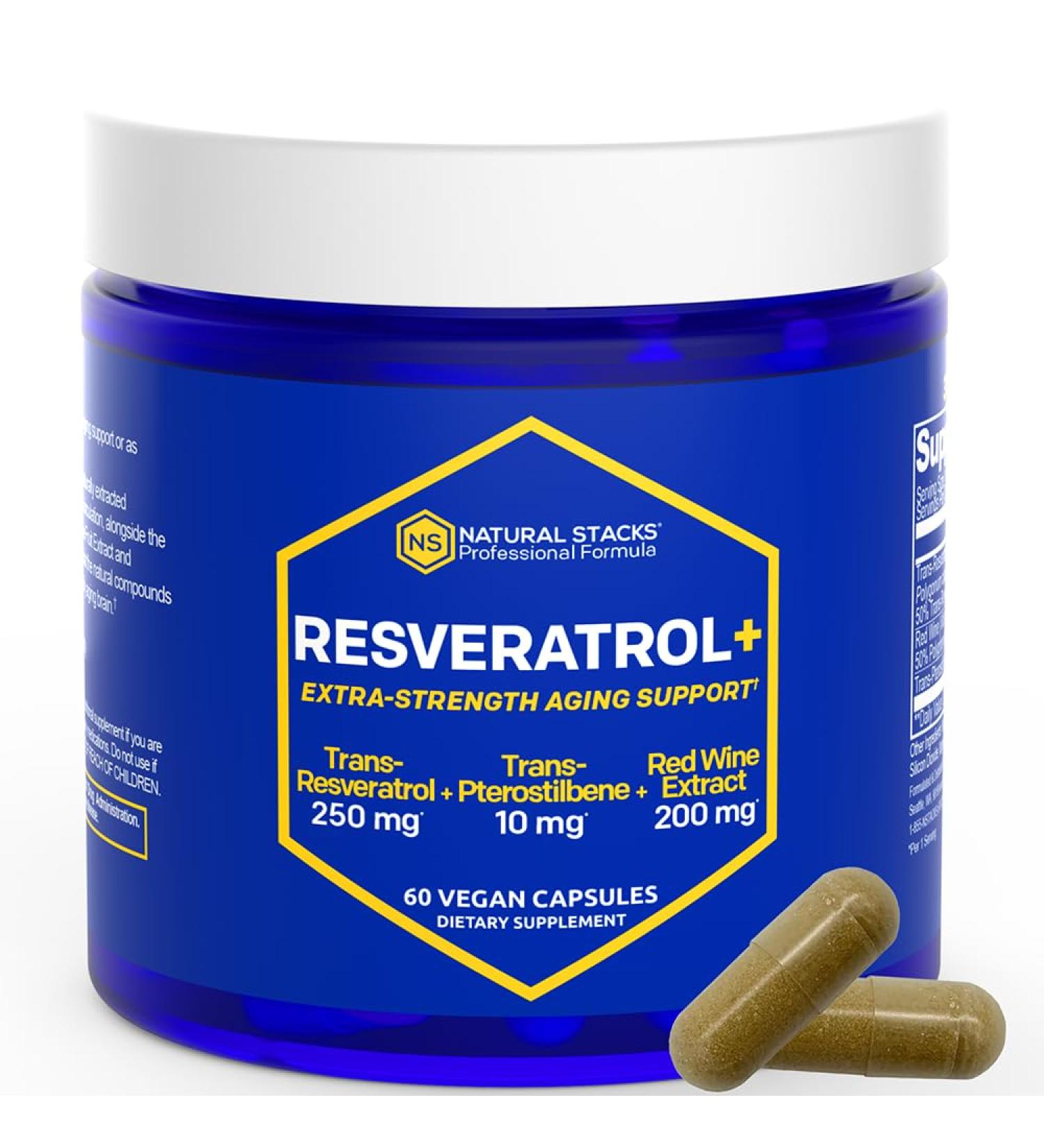 Resveratrol Supplement - 250mg Trans-Resveratrol & 10mg Trans-Pterostilbene - Antioxidants Supplement with 200mg Red Wine Extract - Extra Strength Aging Support - 60 Japanese Knotweed Capsules 60 Count (Pack of 1) - Buy Online on GoSupps.com
