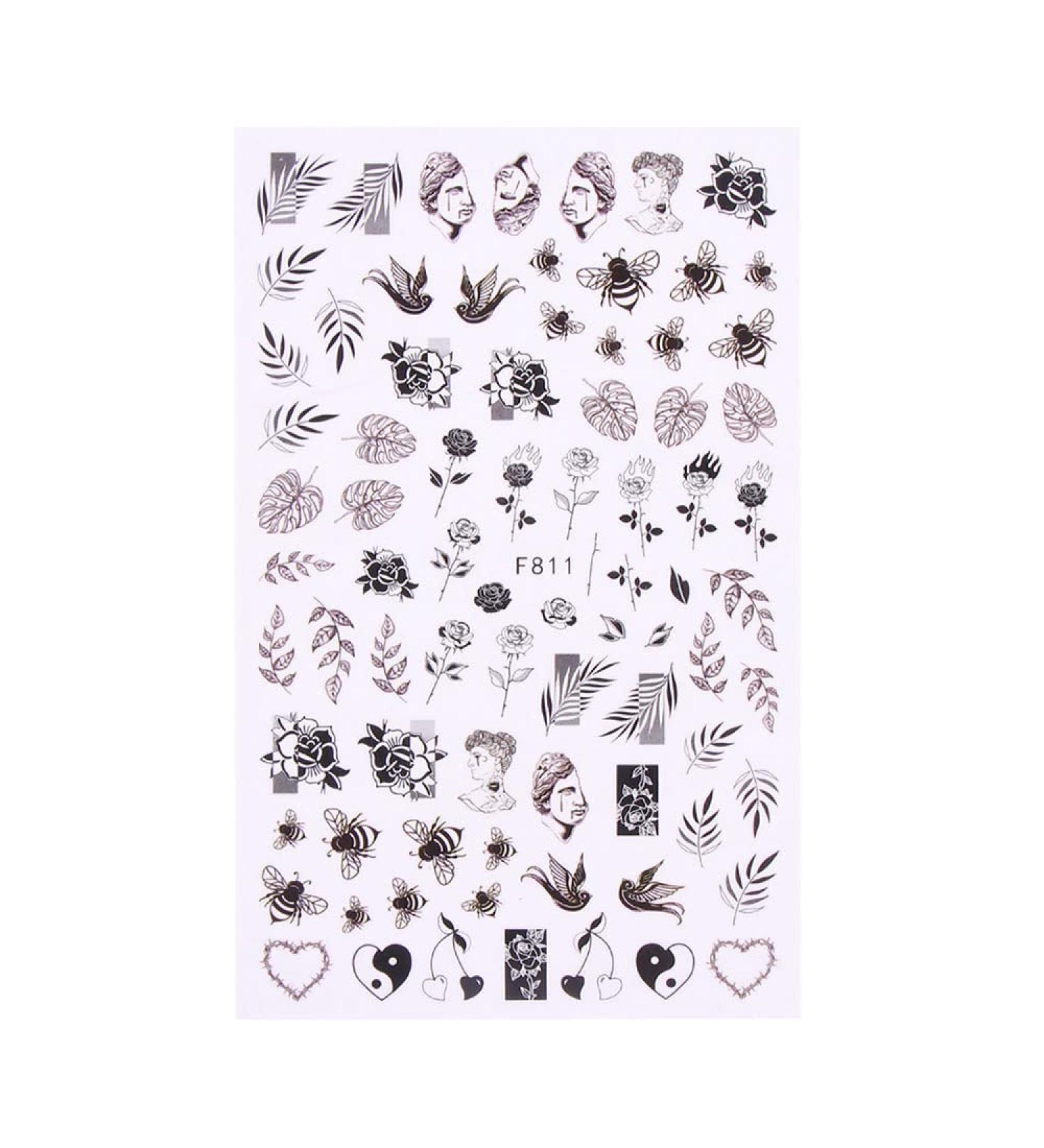 Decoration Floral Geometry Leaves Nail Stickers 3D Gothic Hollow Black White Flowers(F-811) - Buy Online on GoSupps.com