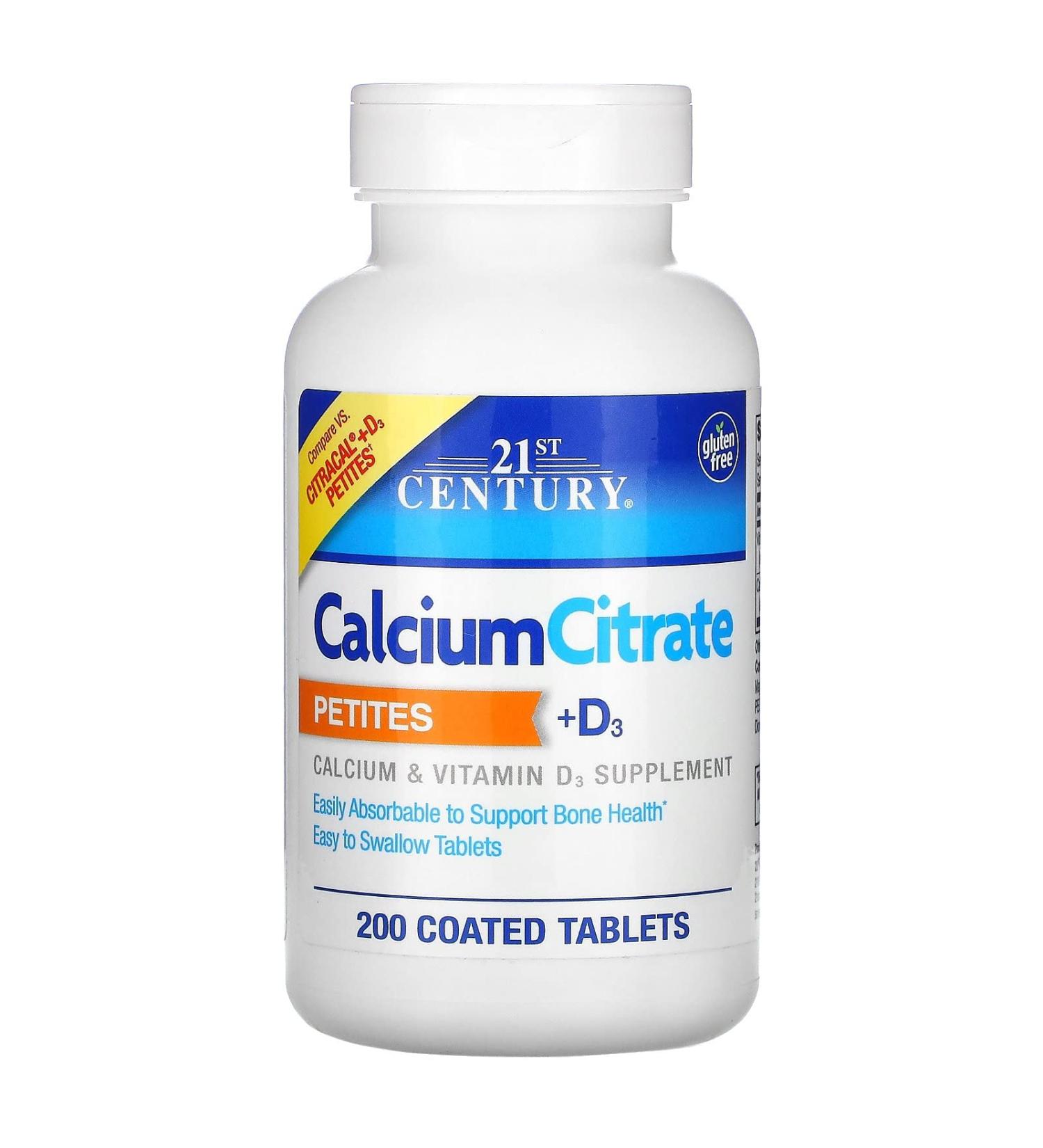 21st Century Calcium Citrate Petites + D3 Coated Tablets - 200 Tablets Pack of 5