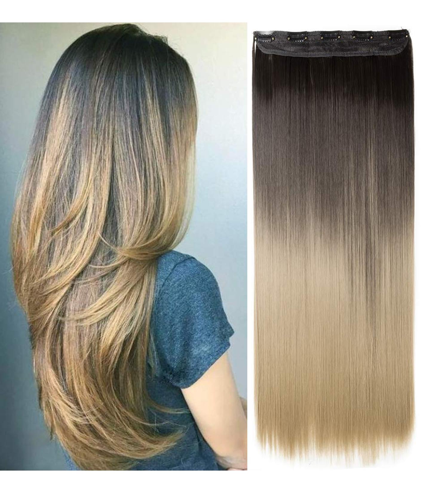 63cm Clip-In Hair Extensions - Heat-Resistant Dark Brown to Ash Blond - Realistic Tresse Hair Part - 120g Compression - Buy Online on GoSupps.com