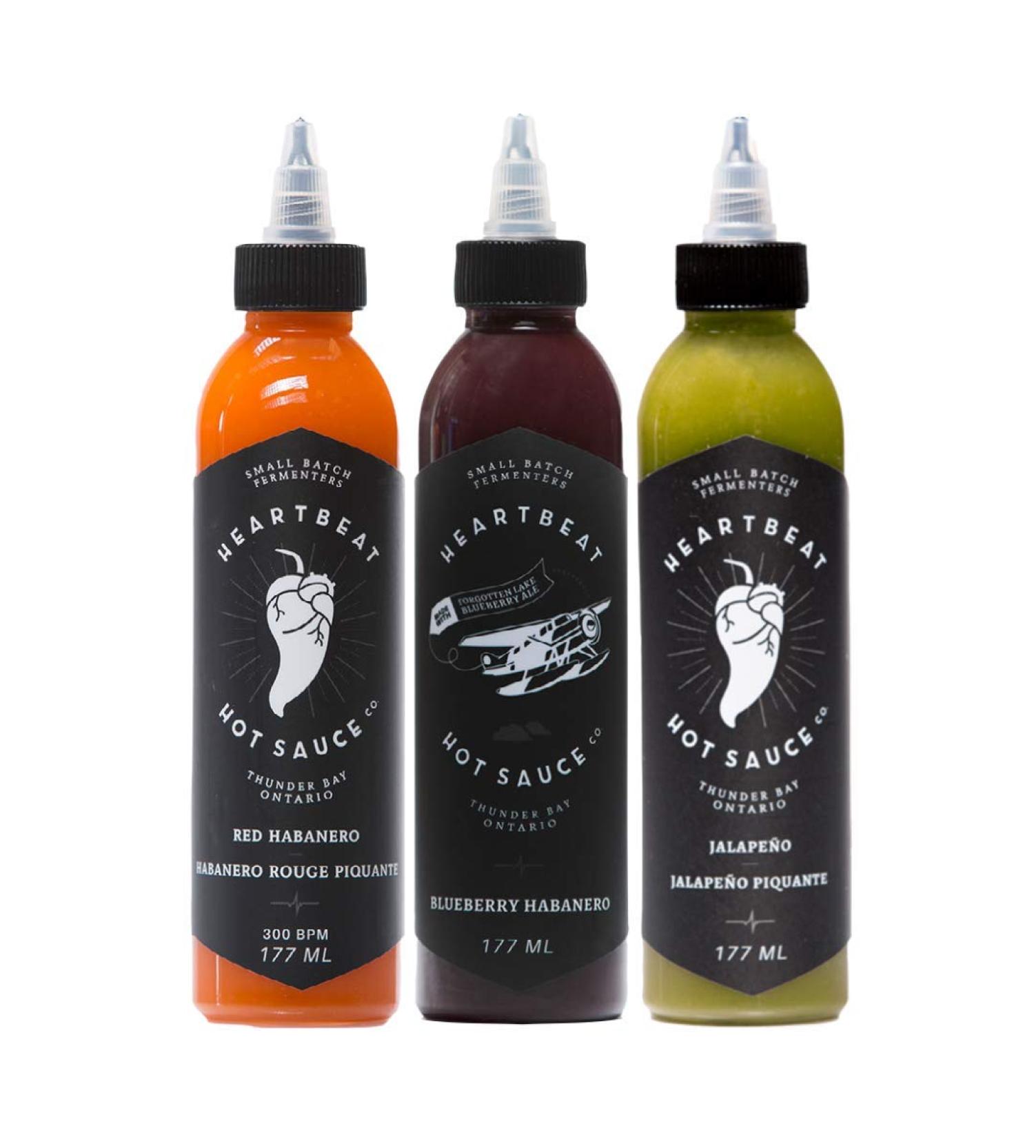 Heartbeat Hot Sauce - Mixed 3-Pack (3 Flavours: 1 x Red Habanero 1 x Green Jalapeno 1 x Blueberry Habanero) - Buy Online on GoSupps.com