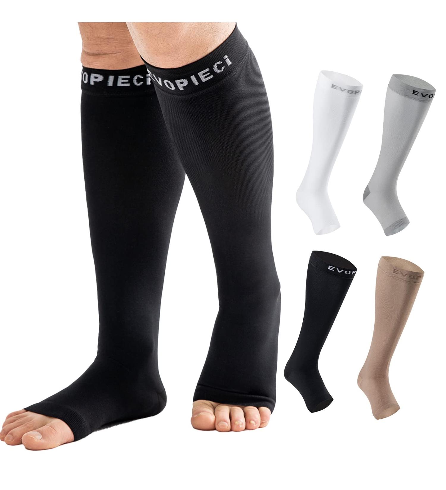 15-20mmHg Tall Black Open Toe Compression Socks - Toeless Relief for Swelling & Varicose Veins - TALL-XXL - Buy Online on GoSupps.com