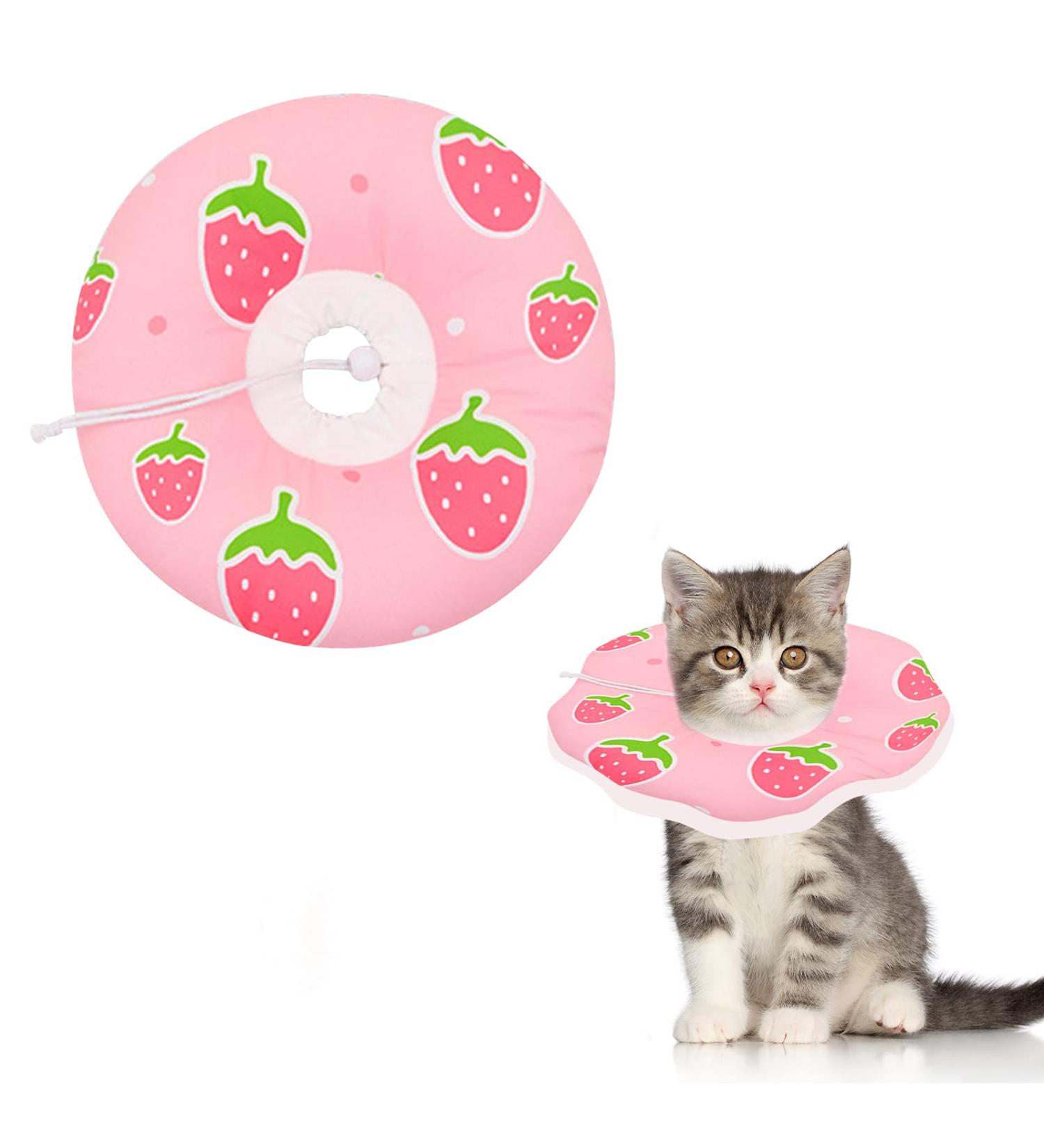 SINGOMON 1PC Cute Cat Recovery Collar Soft Pink Strawberry Neck Cone for Cat s Head Wound Healing Protective Cone After Surgery Recovery Elizabethan Collars for Small Pets(M) - Buy Online on GoSupps.com