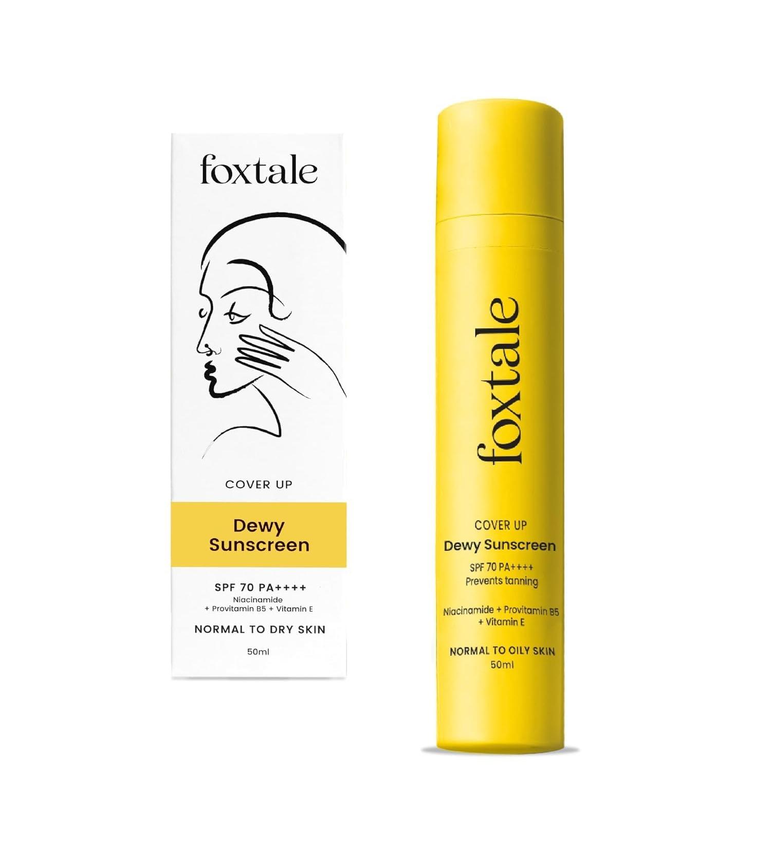 Fox tale Dewy Sunscreen SPF 70 PA++++ Niacinamide + Vitamin E For Normal to Dry Skin 50ml - Buy Online on GoSupps.com