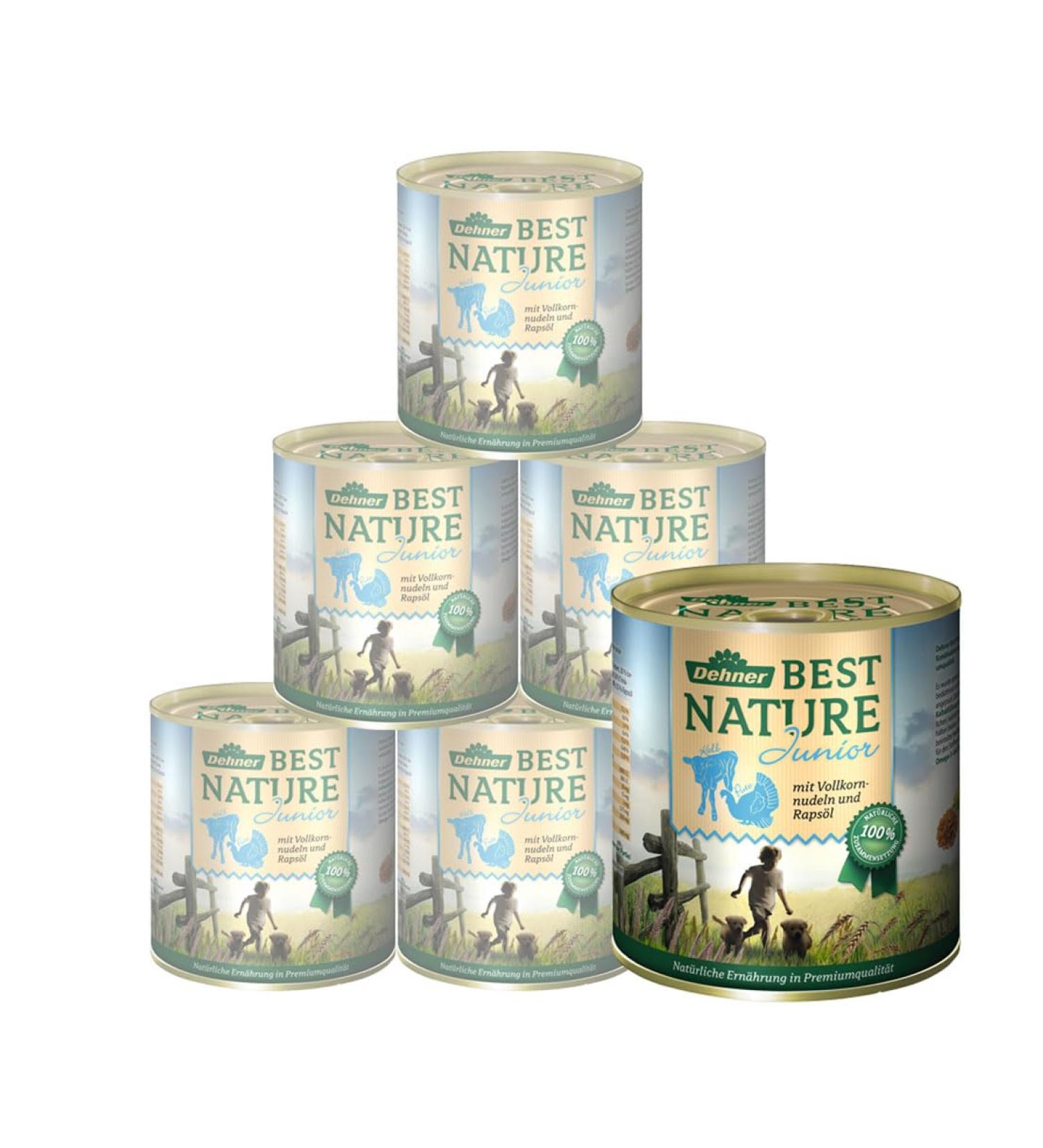 Dehner Best Nature Grain-Free Wet Dog Food for Puppies & Young Dogs - Turkey Calf & Whole Grain Pasta - 6 x 800g Cans (4.8kg) - Buy Online on GoSupps.com