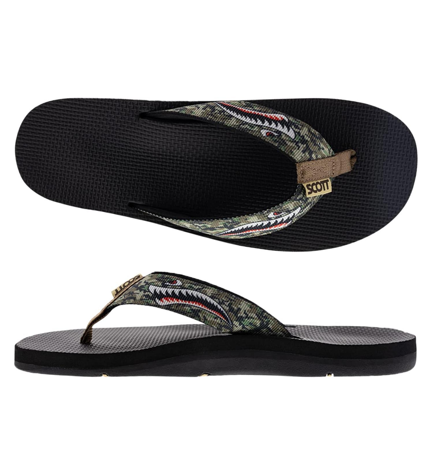 Scott Hawaii Men's Kaikane Sandal | Nylon & Rubber Flip Flop with Neoprene Strap, Arch Support, Tiger Shark - Size 10 - Buy Online on GoSupps.com