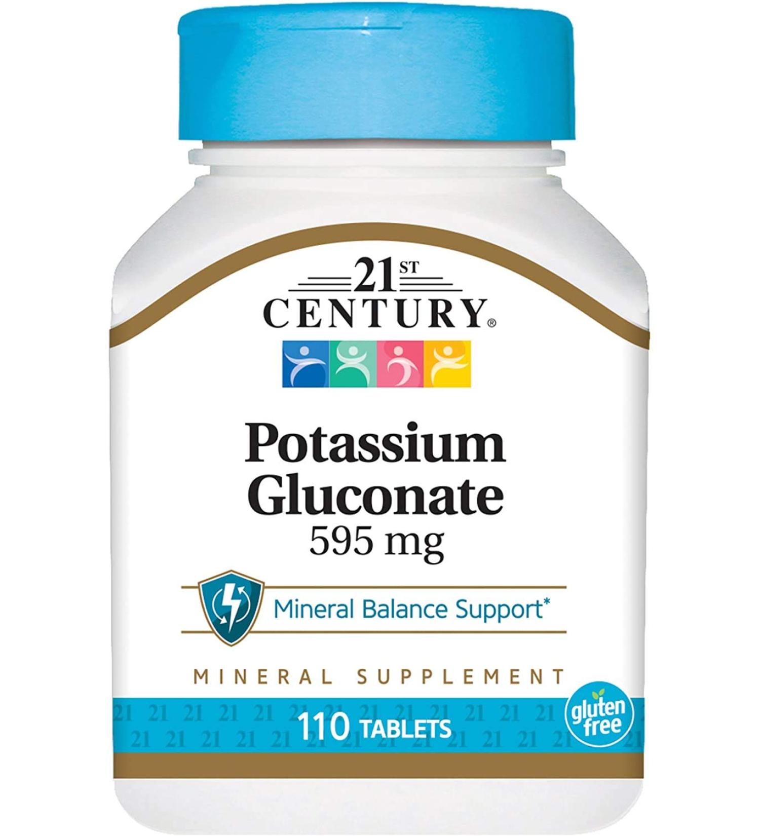 21st Century Potassium Gluconate 595mg - 110 Tablets | Essential Mineral Supplement - Buy Online on GoSupps.com