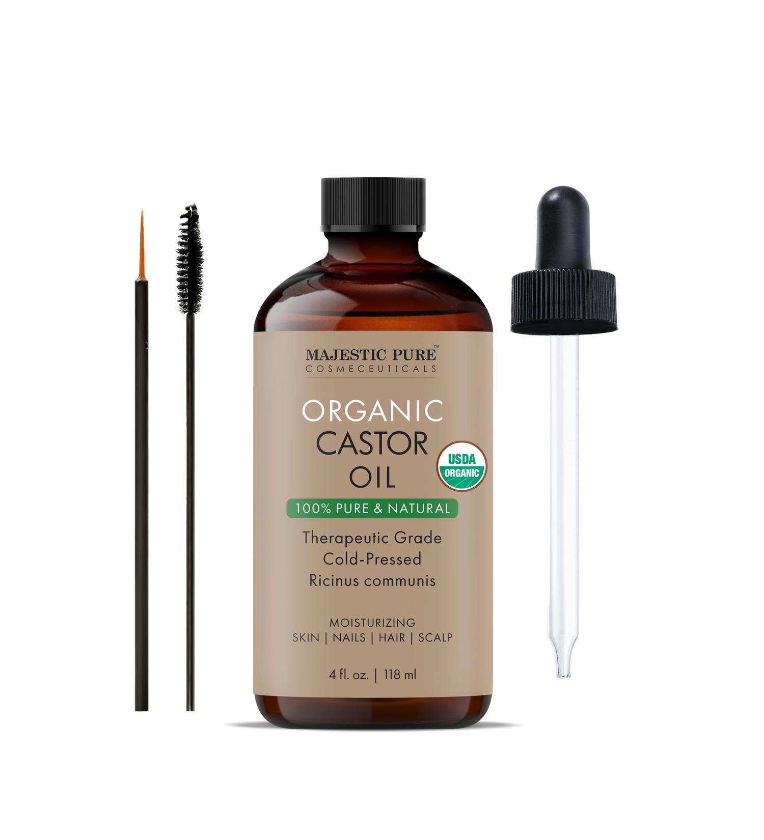 Buy MAJESTIC PURE USDA Organic Castor Oil - 100% Pure Hexane Free Cold Pressed for Hair Eyelashes Eyebrows & Nails - Moisturizing Carrier Oil - 4 Fl Oz - Buy Online on GoSupps.com