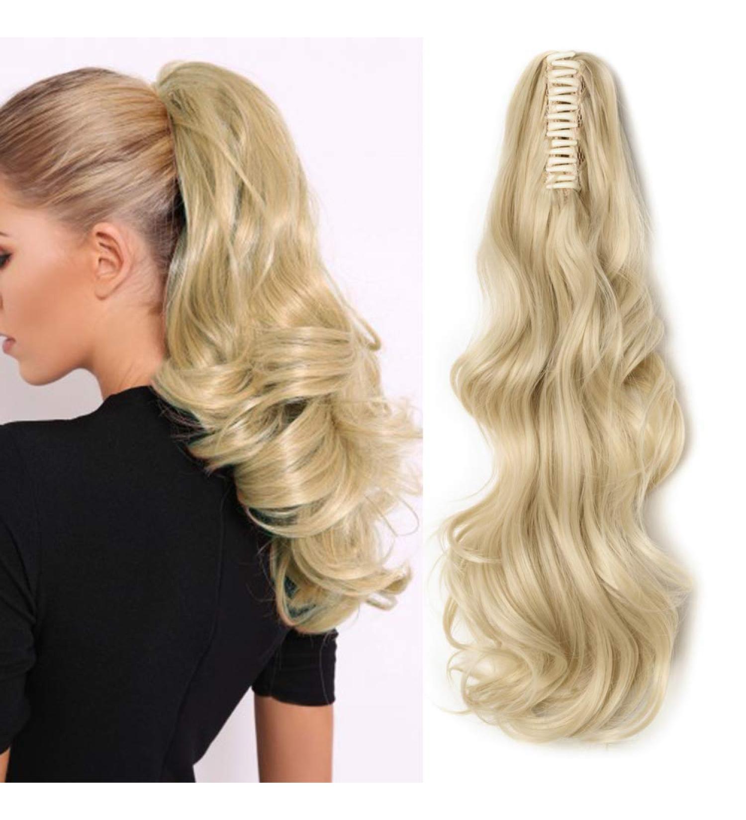 Silk-co 18inch Bleach Blond Long Curly Ponytail Extensions Claw on Synthetic Clip in Hairpiece Pony Tail Extension 18inch (Pack of 1) Bleach Blond - Buy Online on GoSupps.com