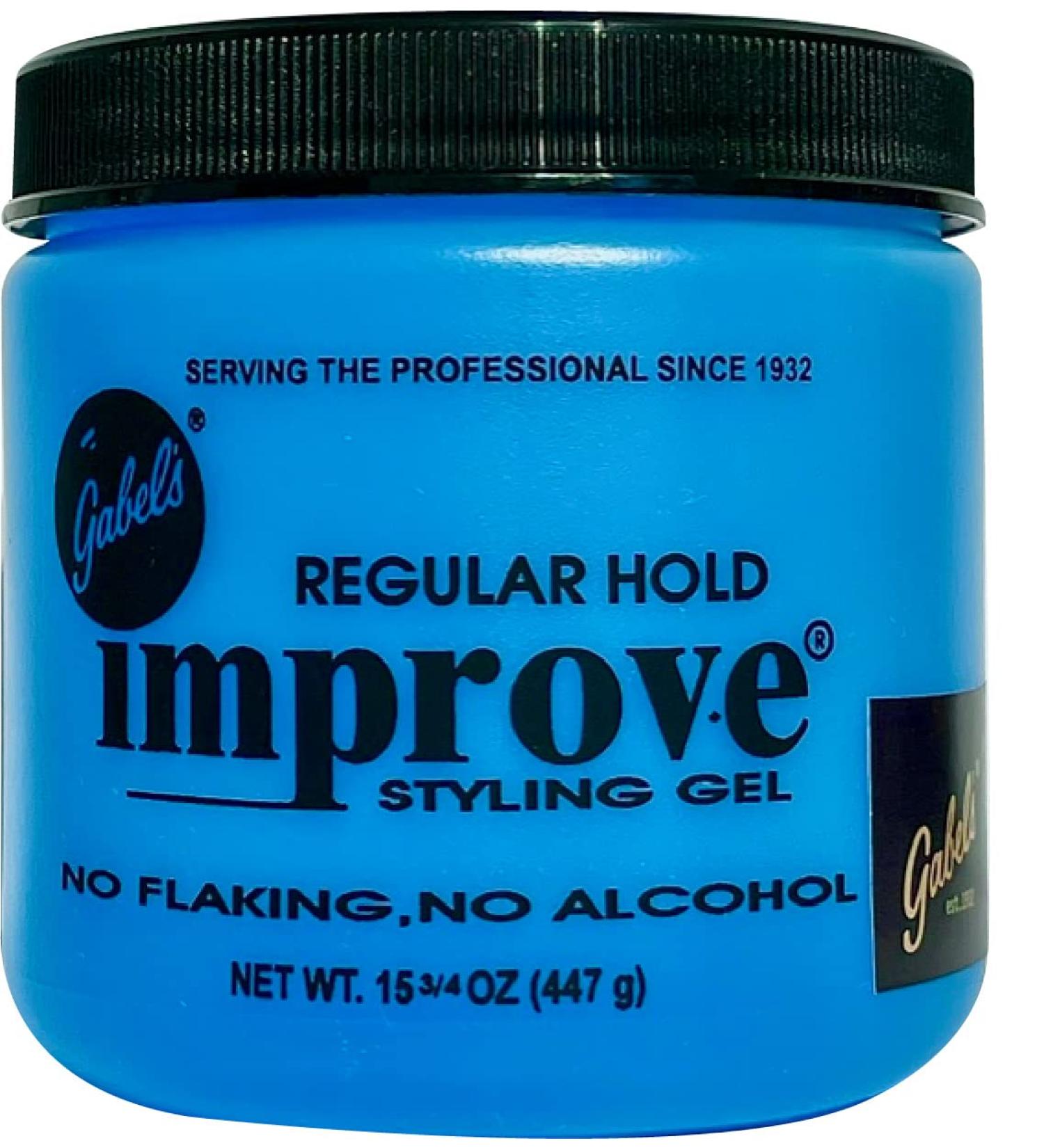 Improve Gabel's Styling Gel Blue Regular Hold (15.75oz) no pump Authentic Gabel's Manufacturer Direct has protection seal and Gabel's logo in black label on the jar (Packed in individual box)