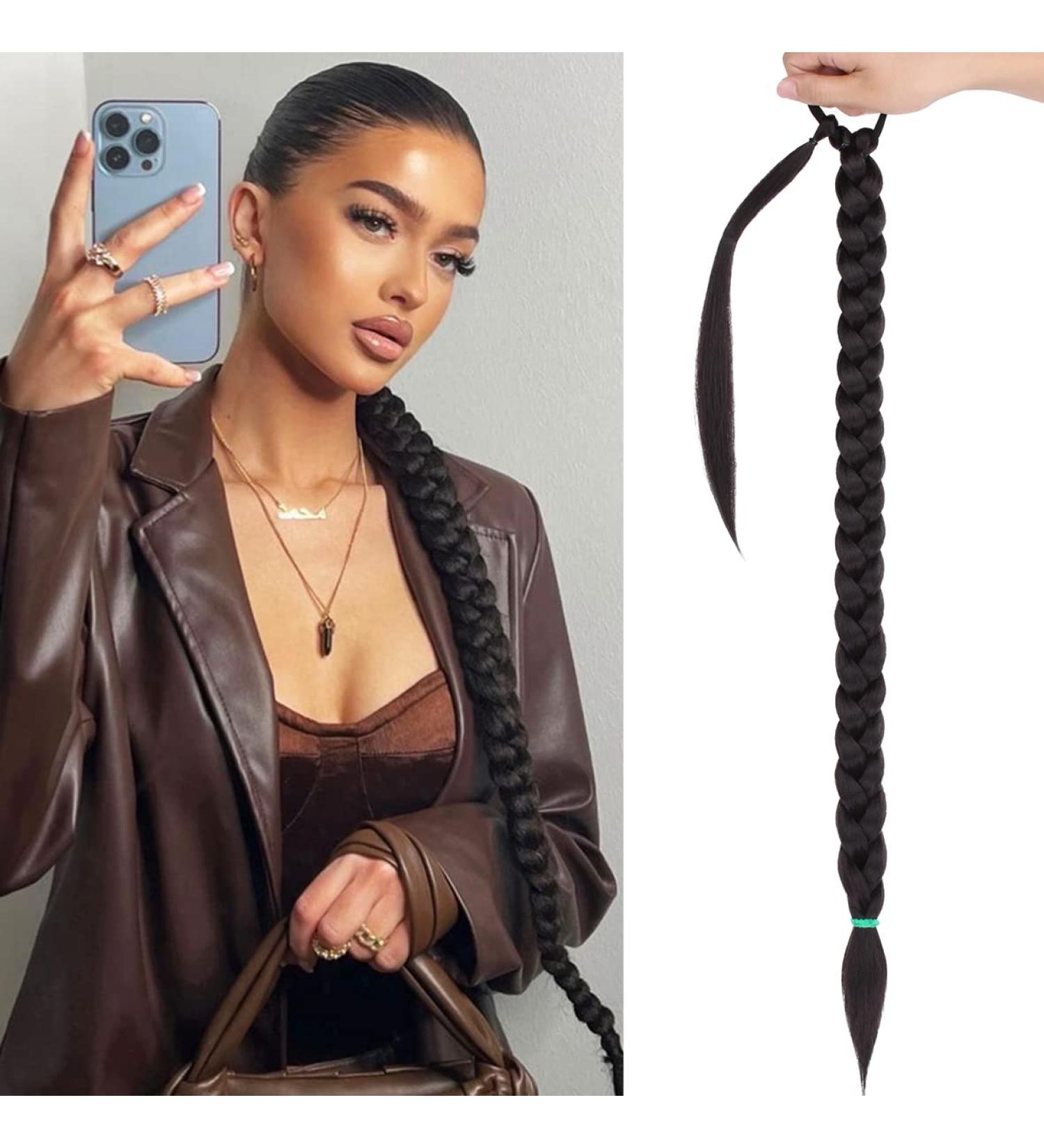 Leeven 34 Inch Synthetic Braid Ponytail Extension | Natural Black/Chocolate Brown Hair Pieces | DIY Slick Ponytail | Hair Tie Included | Pack of 1 - Buy Online on GoSupps.com