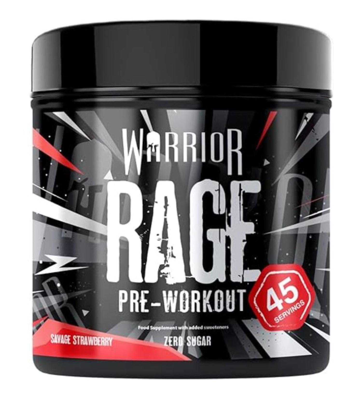 Warrior Rage Pre Workout Powder 392g - High Caffeine Energy & Focus - Savage Strawberry Flavor - 45 Servings - Buy Online on GoSupps.com