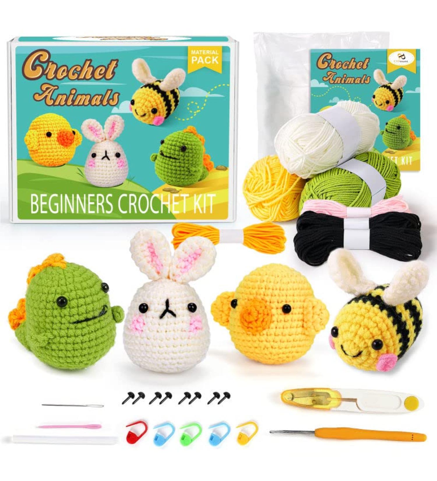 OPOUNT Beginner Crochet Kit - Complete Crochet Set for Adults and Kids - Make 4 PCS Animals - Step-by-Step Instruction and Video Tutorial - Buy Online on GoSupps.com