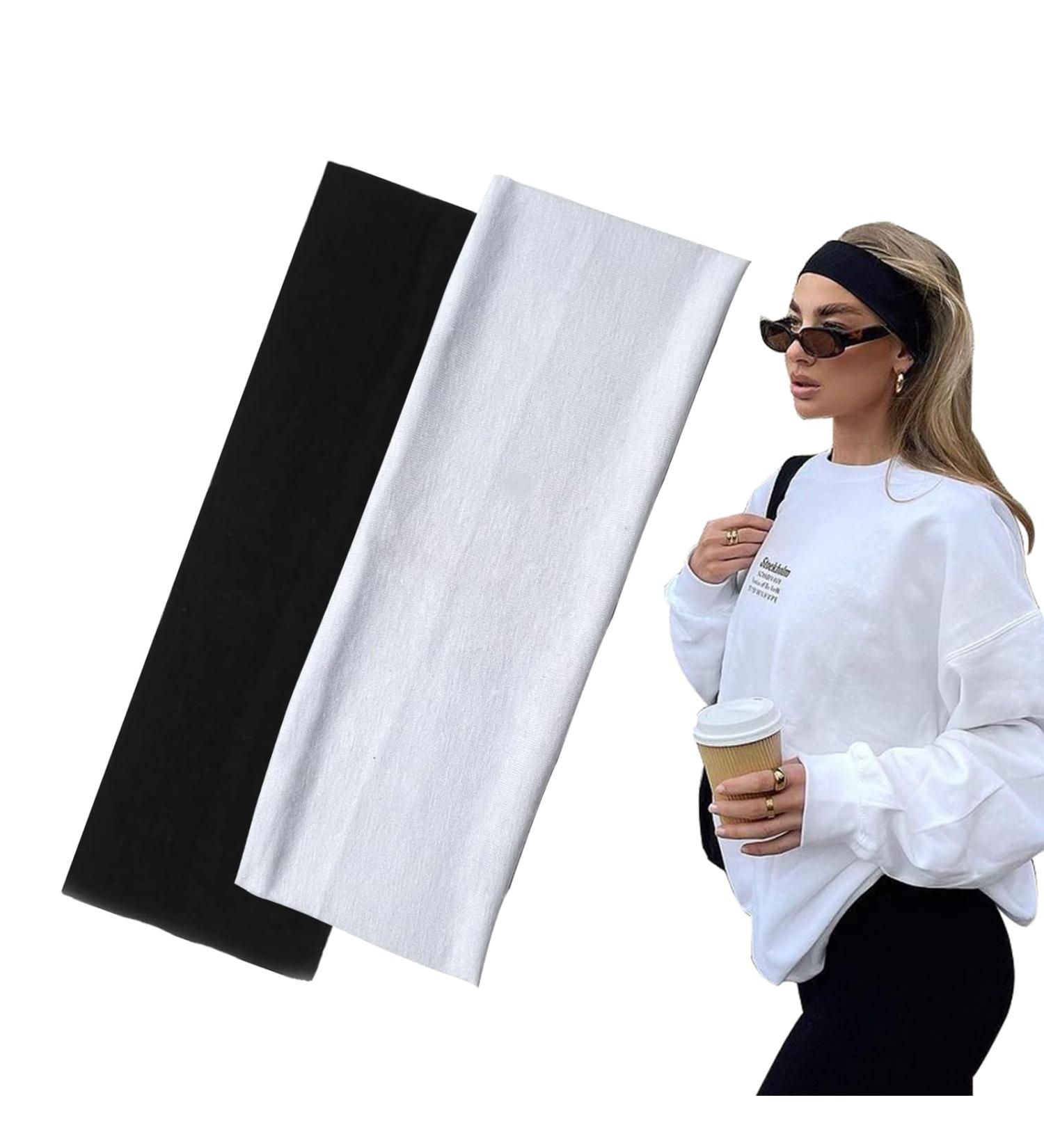 7cm Wide Black Headbands for Women Men Yedtreg 2pack Fashion Head Bands for Women's Hair Soft Fabric Stretchy Hair Bands for Makeup Yoga Running Sports (Black/White) B-Black/White - Buy Online on GoSupps.com